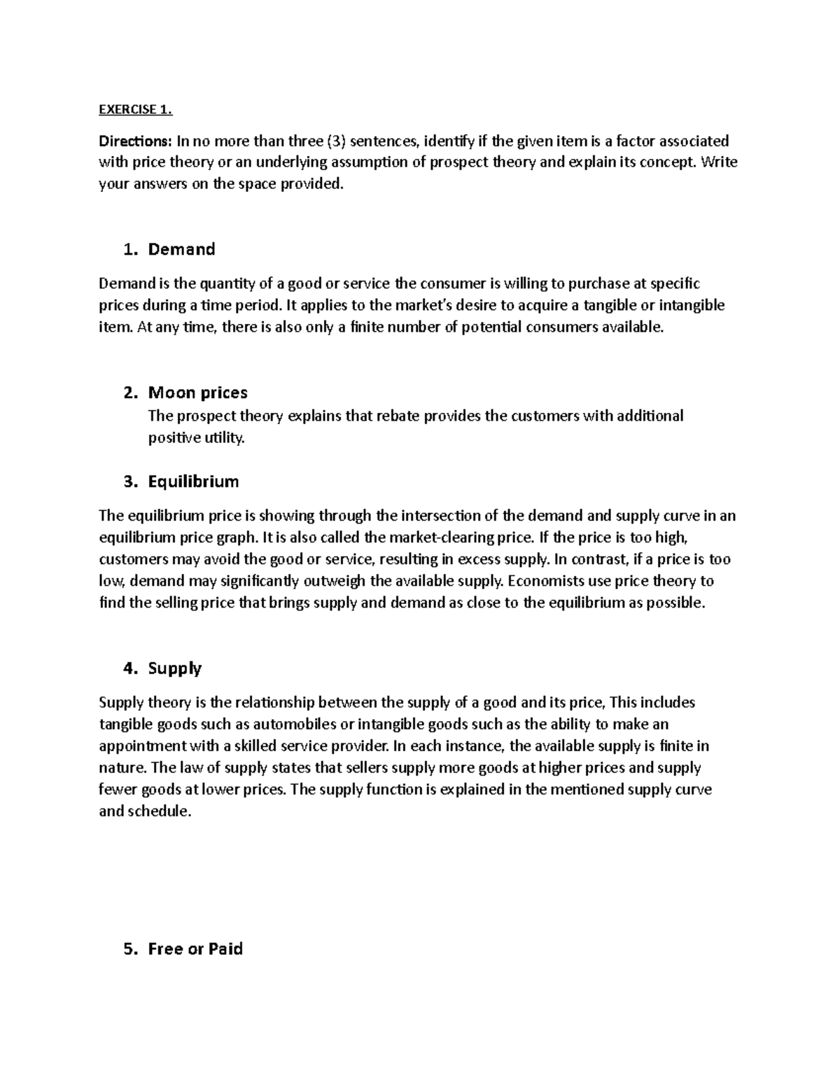 Costing And Pricing - Exercise 1. Directions: In No More Than Three (3 