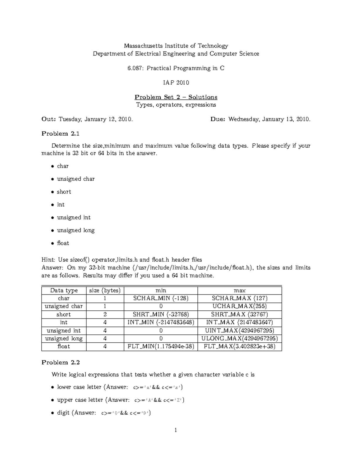 Assignment 2 onl - Massachusetts Institute of Technology Department of ...