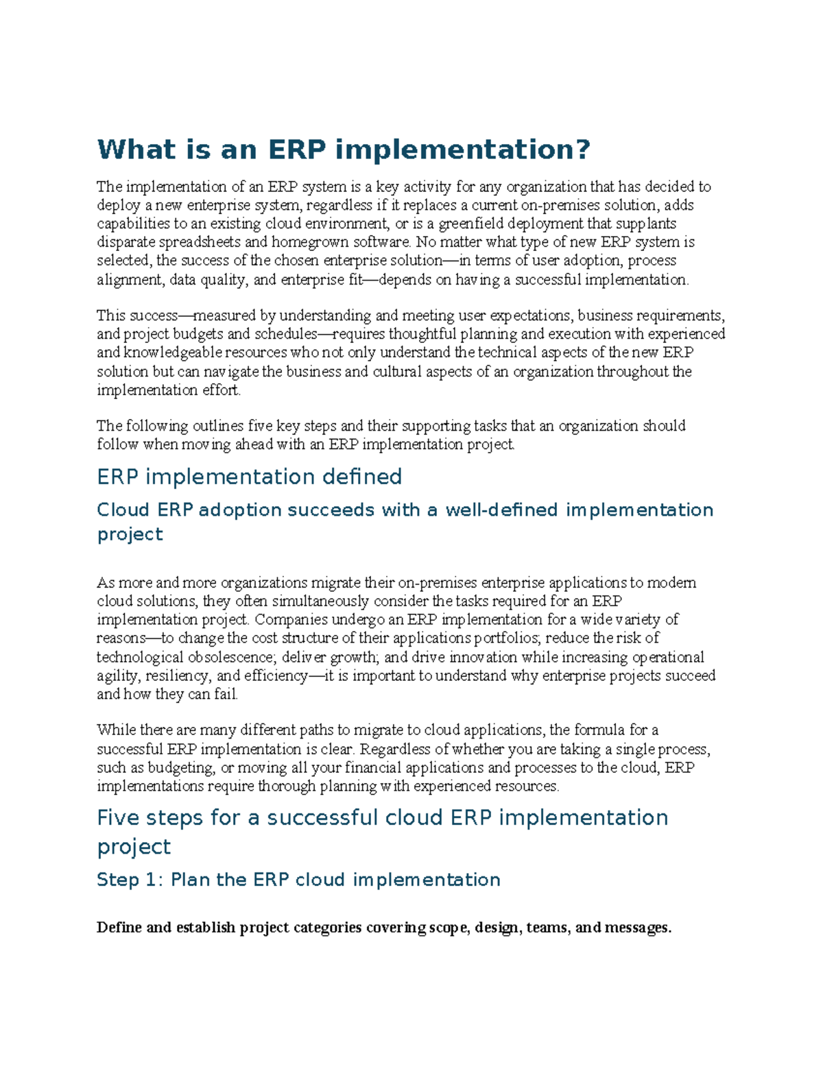 CBME021 Assignment - What is an ERP implementation? The implementation ...