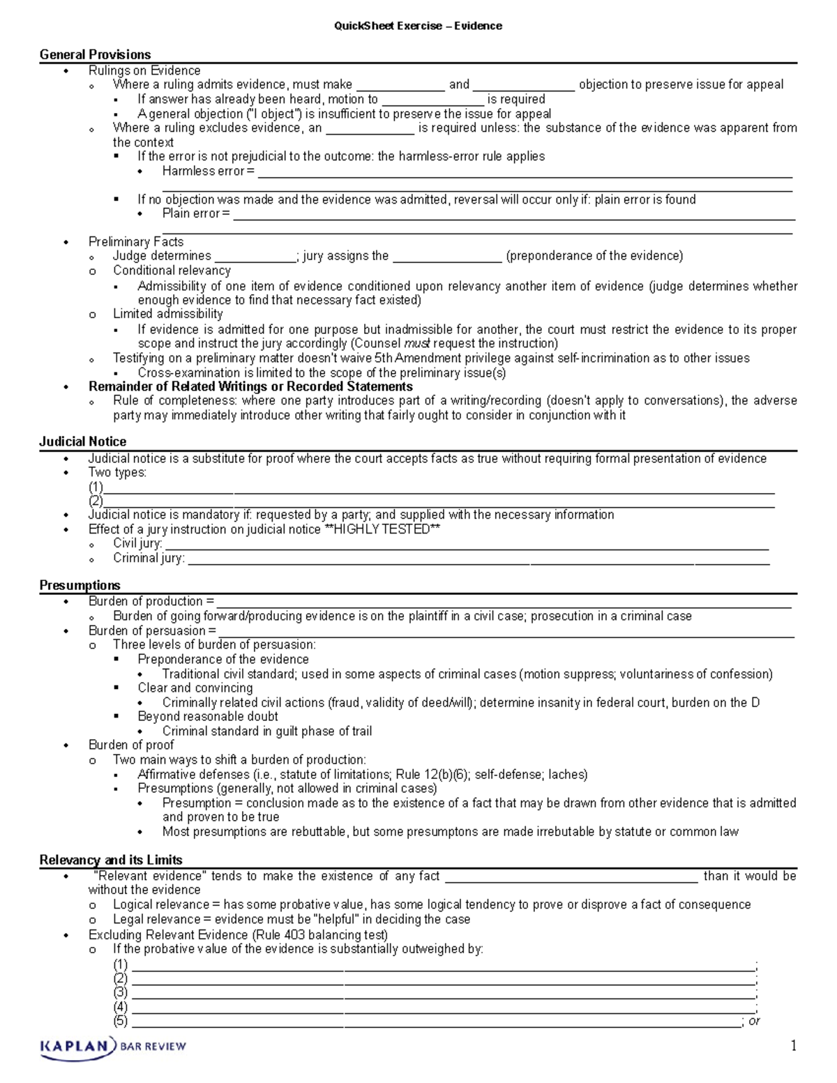 MBE QSExercise Evidence - General Provisions Rulings on Evidence o ...