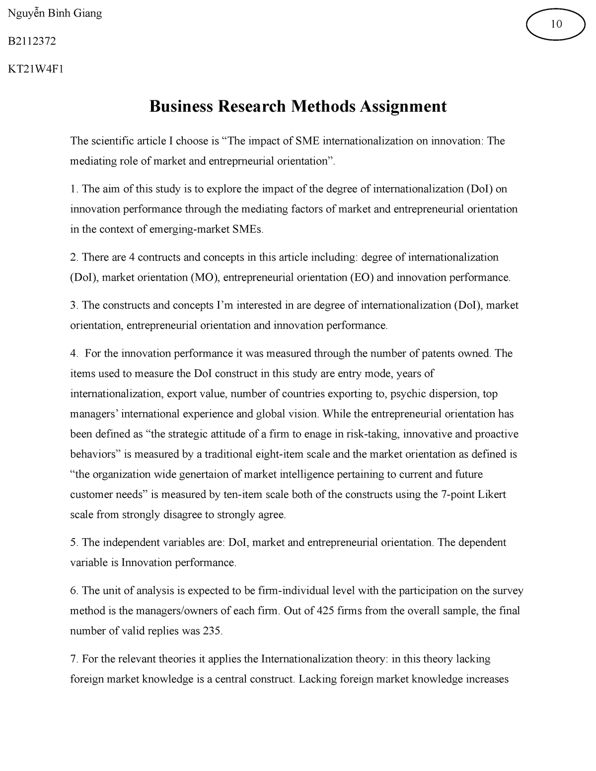 business research methods assignment