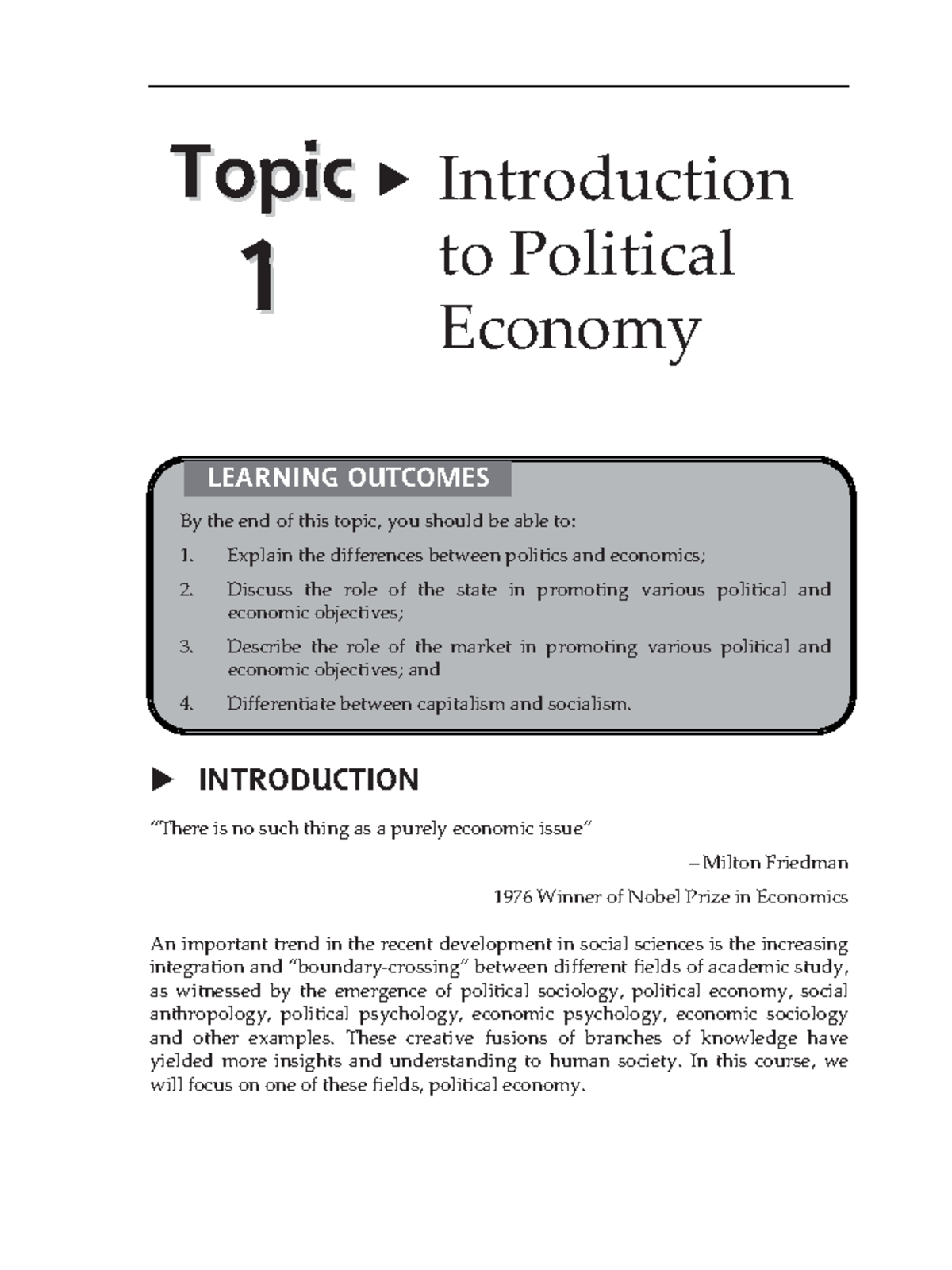 Topic 1 Introduction to Political Economy - r INTRODUCTION „There is no ...