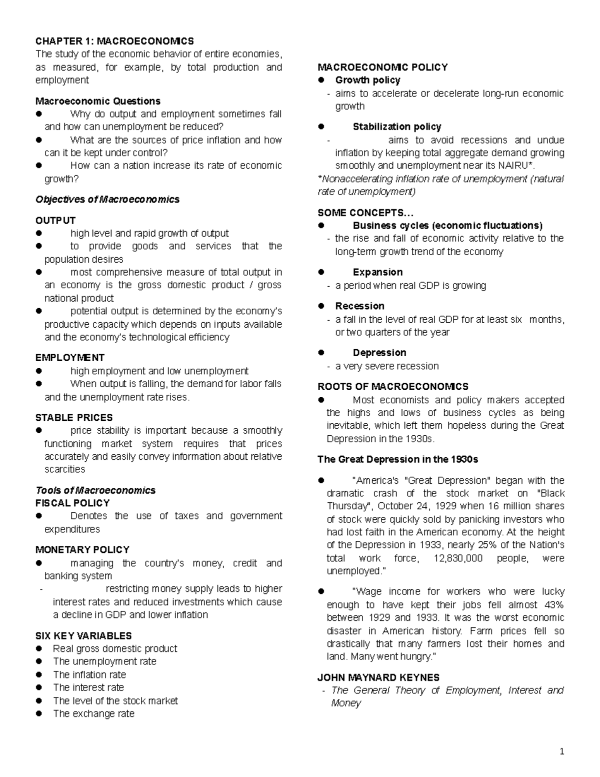 Econ Dev-Midterm-Reviewer - CHAPTER 1: MACROECONOMICS The study of the ...