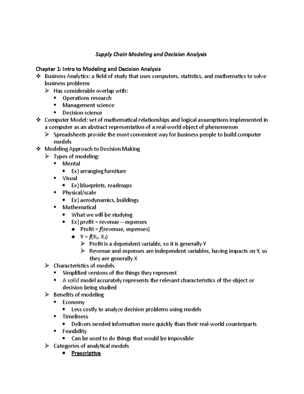 Notes - Supply Chain Modeling and Decision Analysis Chapter 1: Intro to ...