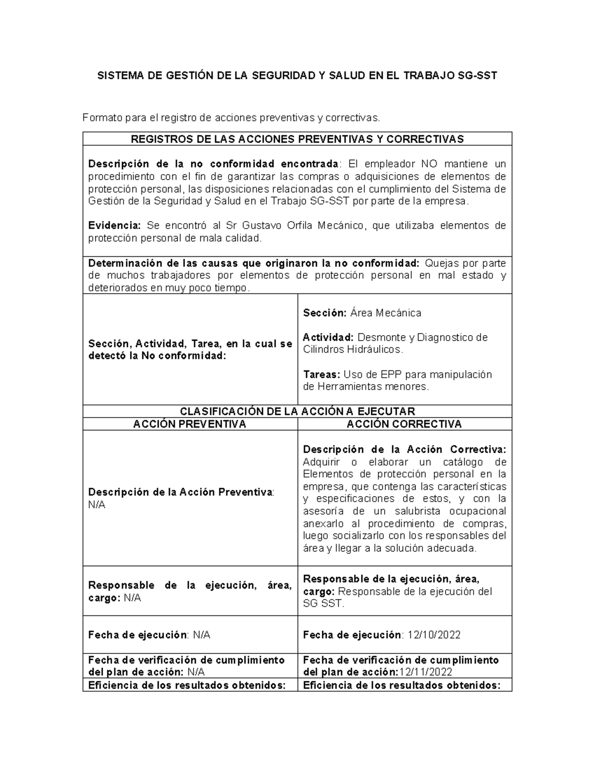Registros DE LAS Acciones Preventivas Y Correctivas - SISTEMA DE ...