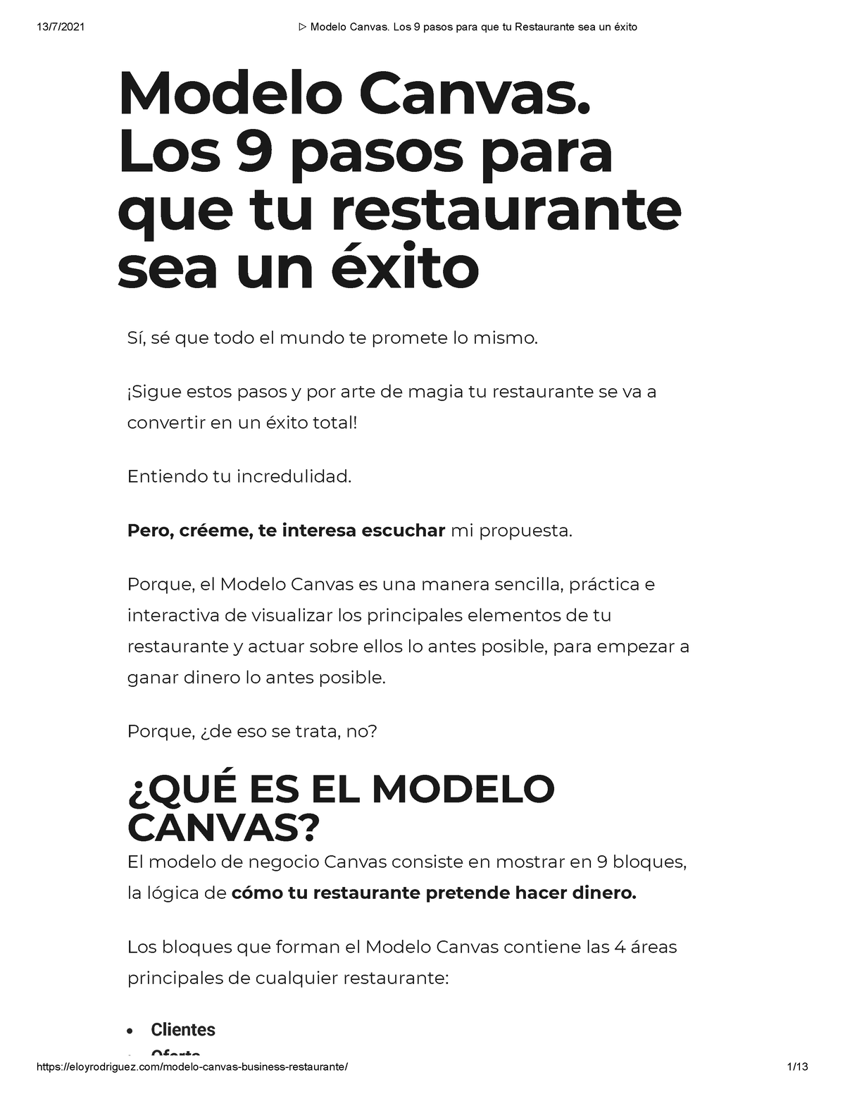 ▷ Modelo Canvas. Los 9 pasos para que tu Restaurante sea un éxito - Modelo  Canvas. Los 9 pasos para - Studocu