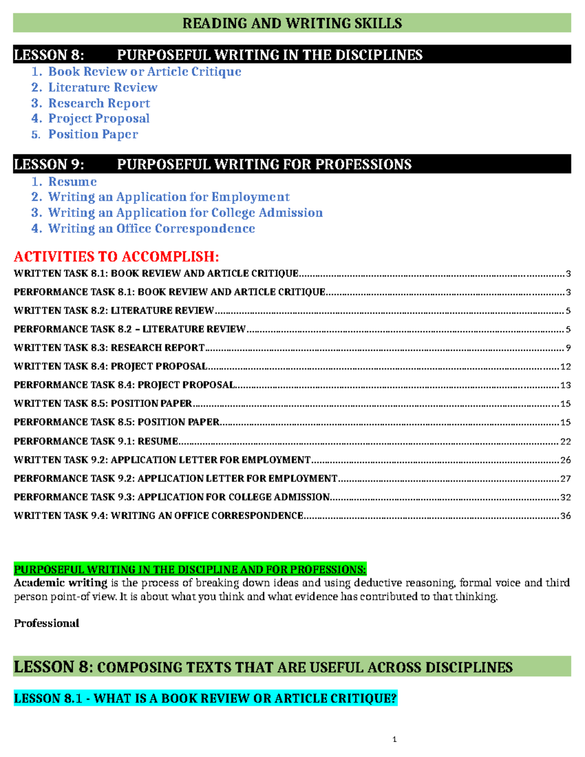 Lessons89PurposefulWritingintheDisciplinesandforProfessions