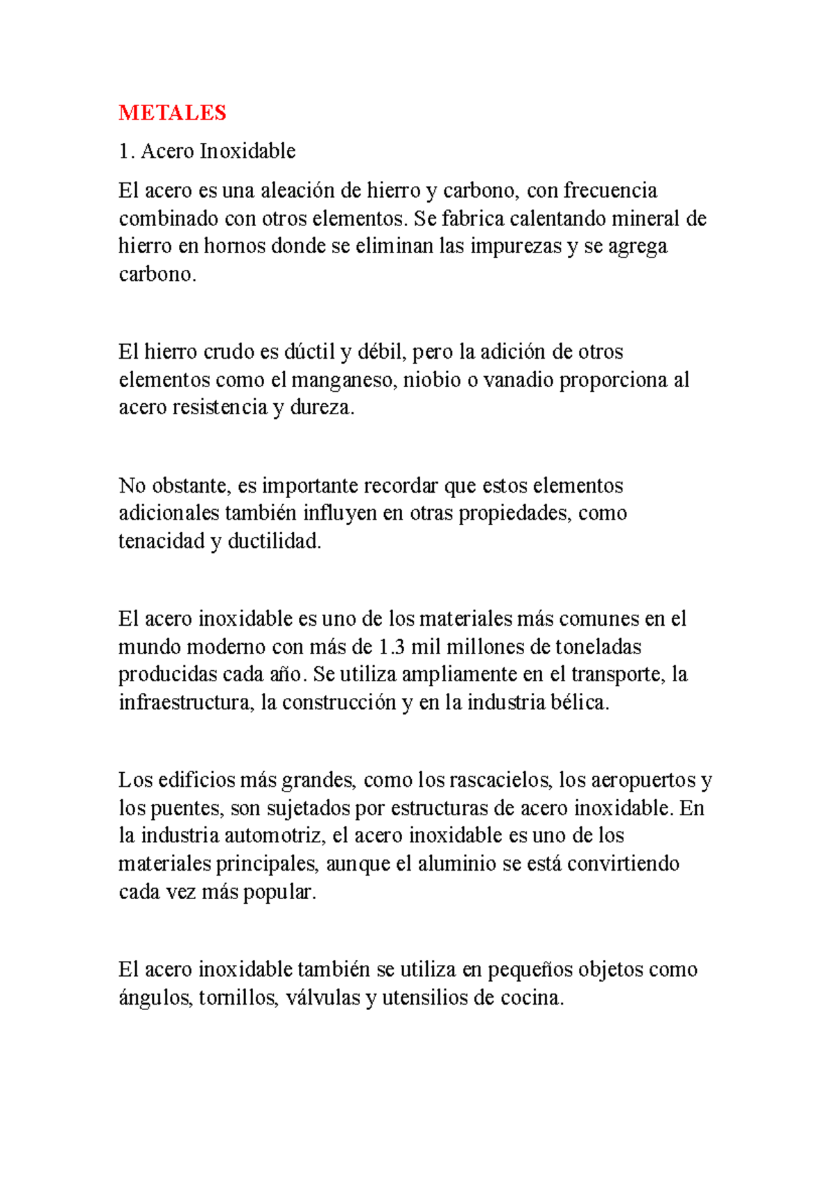 Metales Apontamentos 6 METALES Acero Inoxidable El acero es una Metales Apontamentos 6 METALES Acero Inoxidable El acero es una