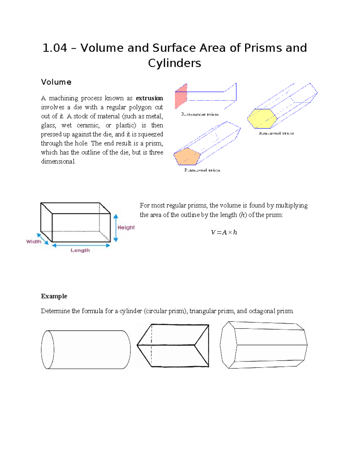 104Volumeand Surface Areaof Prismsand Cylinders - 1 – Volume and ...