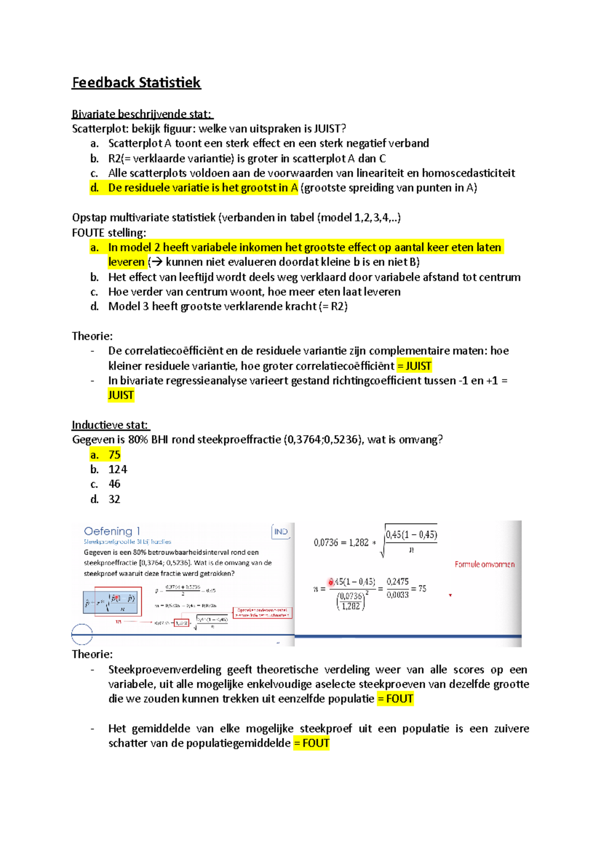 Statistiek Enkele Examenvragen - Feedback Statistiek Bivariate ...