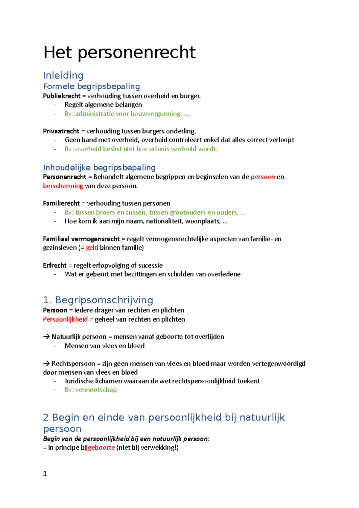 Personen- En Familierecht - Deel 1 - Samenvatting - Het Personenrecht ...