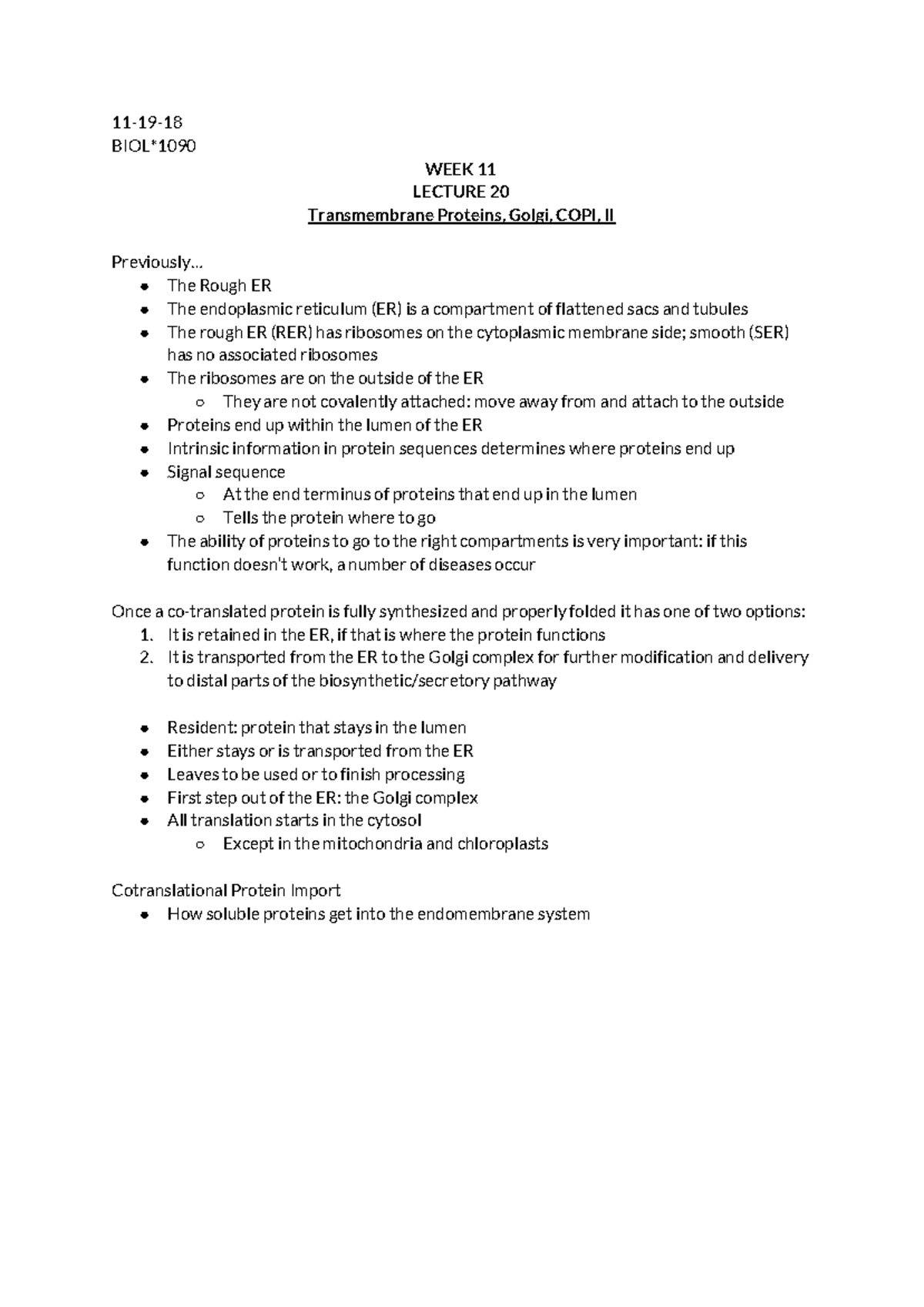 BIOL 1090 Lecture 20 - NOTES - 11-19-18 BIOL*1090 WEEK 11 LECTURE 20 ...