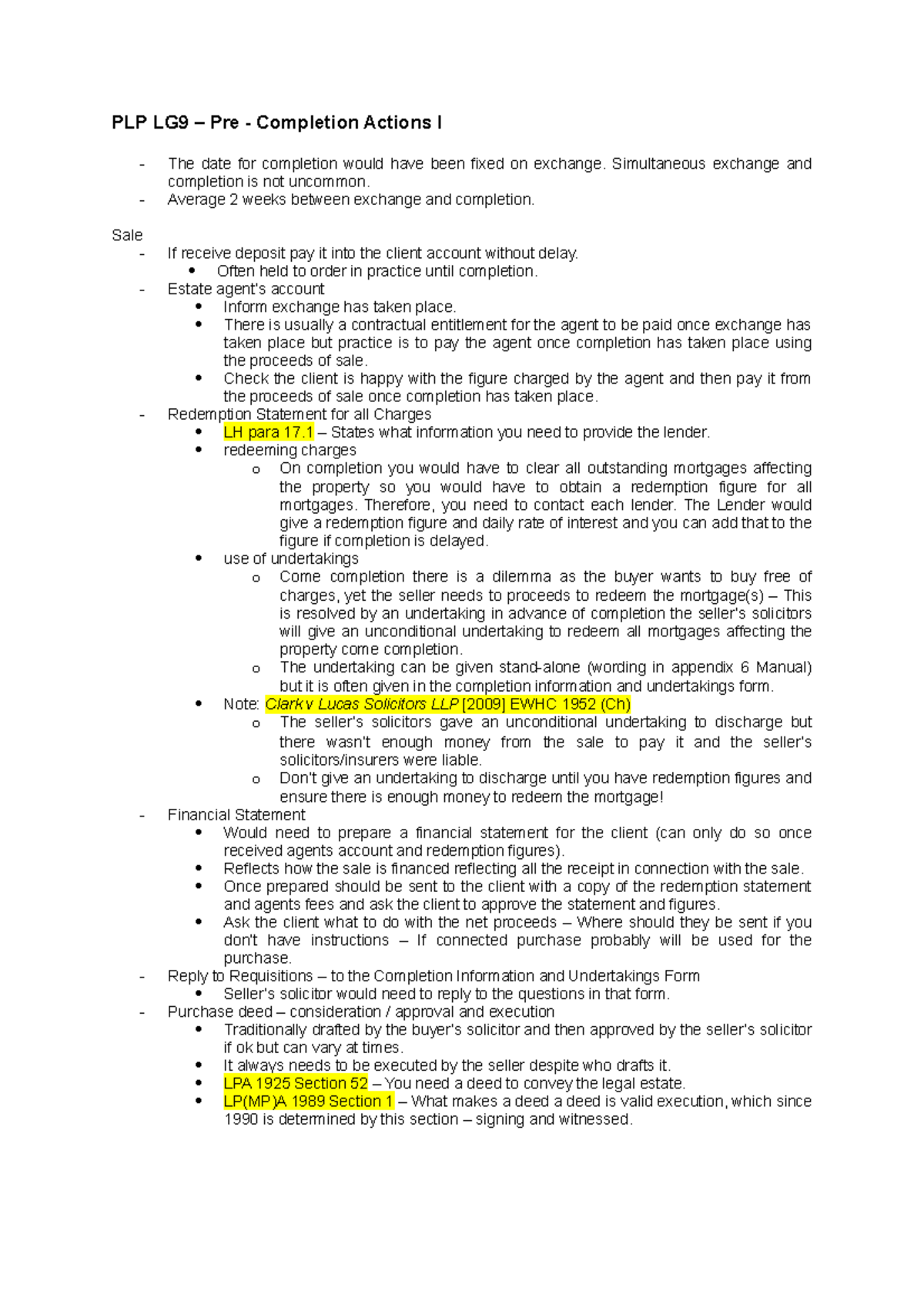 PLP LG9 – Pre- Completion Actions I - PLP LG9 – Pre - Completion ...