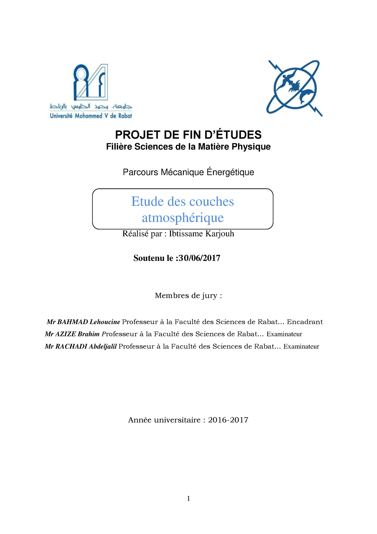 SDIC-PL0913 - PFE CHIMIE - PROJET DE FIN D’ÉTUDES Filière Sciences De ...