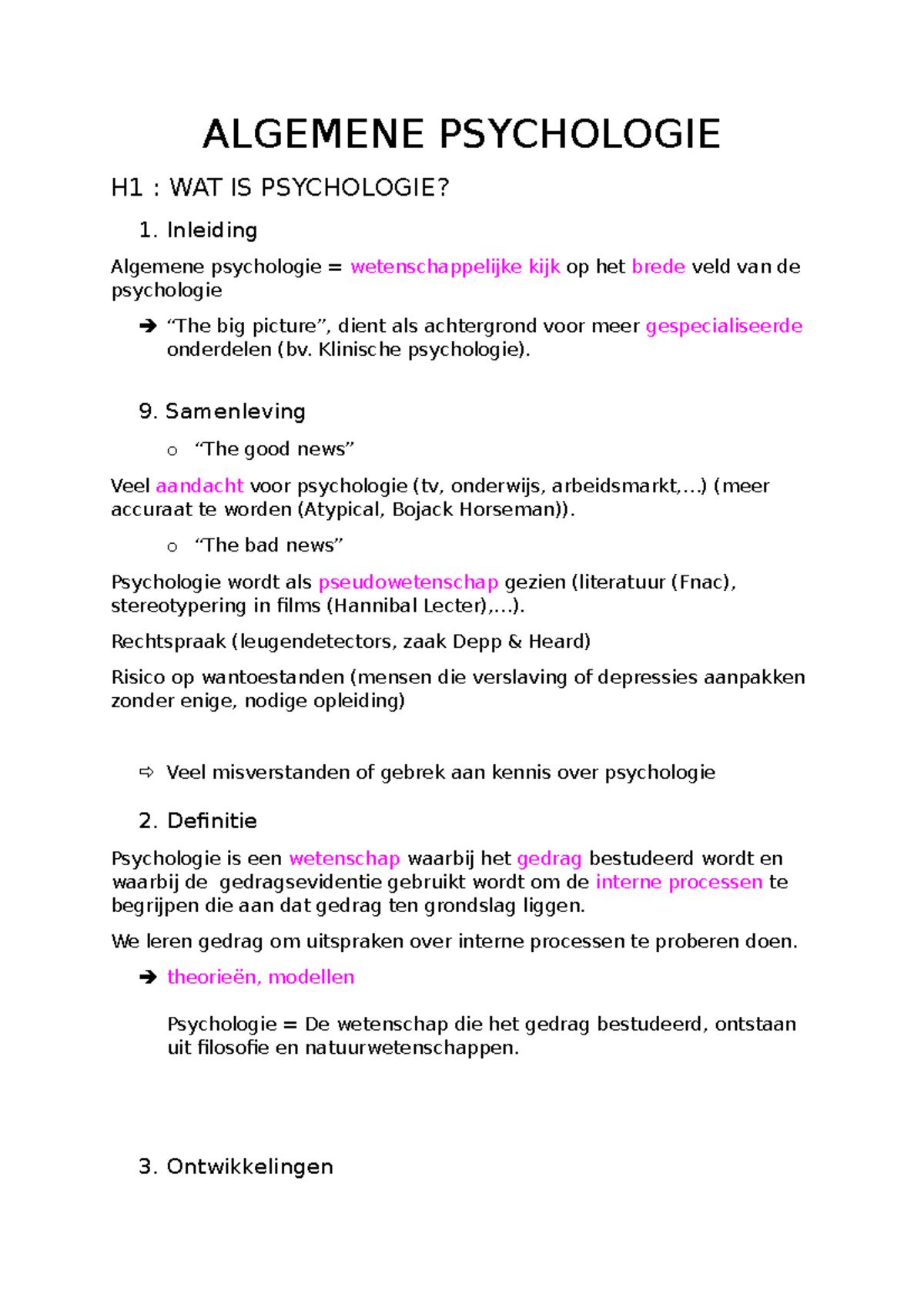 Algemene Psychologie (samenvatting) - ALGEMENE PSYCHOLOGIE H1 : WAT IS ...