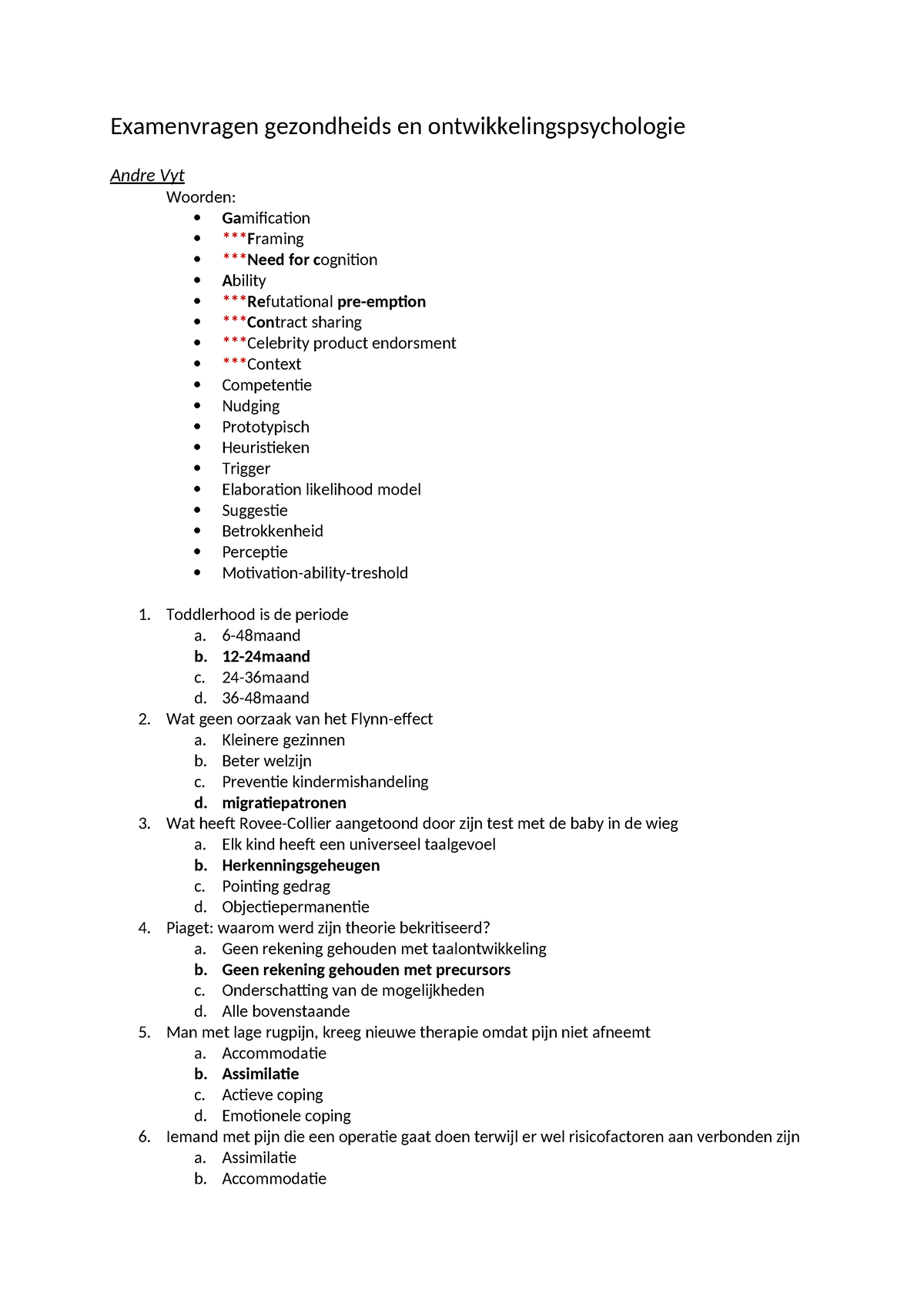 Ontwikkelingspsychologie Examenvragen Gezondheids En Ontwikkelingspsychologie Andre Vyt