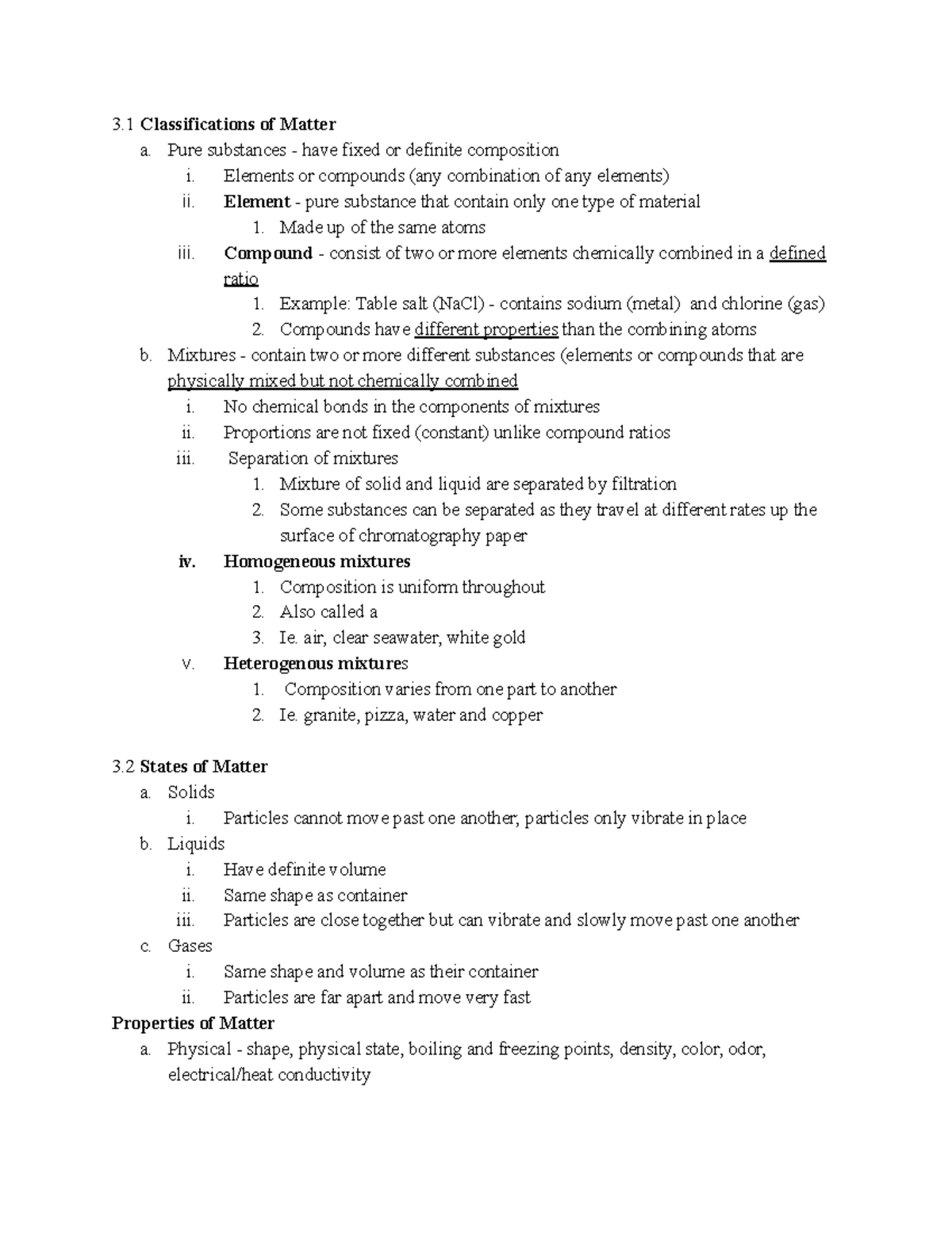 Chapter 3-4 - 3 Classifications of Matter a. Pure substances - have ...