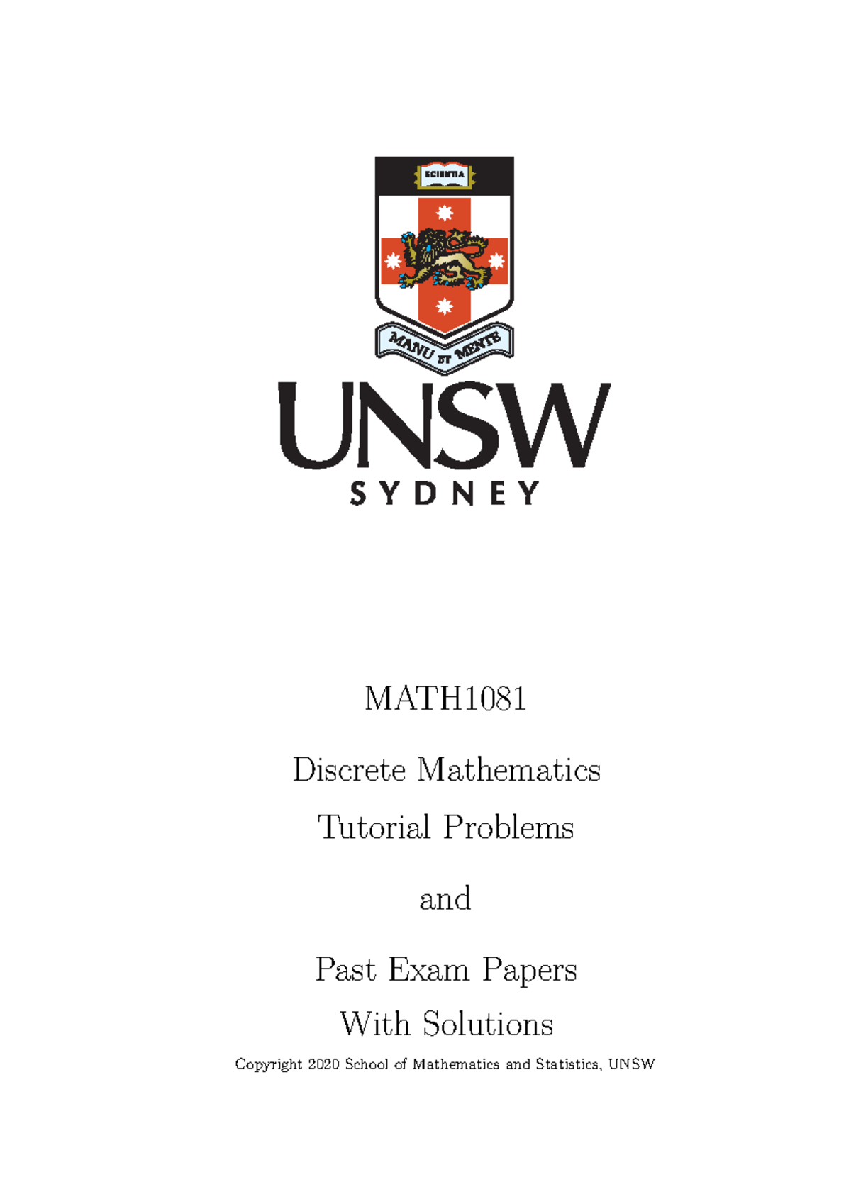 Past Papers MATH Discrete Mathematics Tutorial Problems and Past Exam