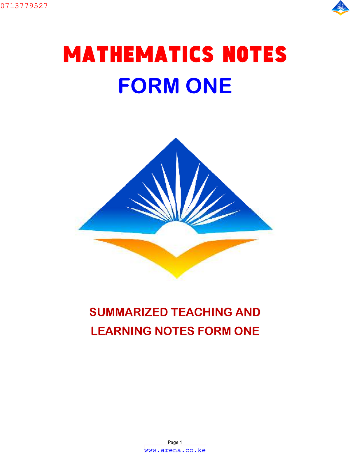 Mathematics FORM ONE Notes - MATHEMATICS NOTES FORM ONE SUMMARIZED ...