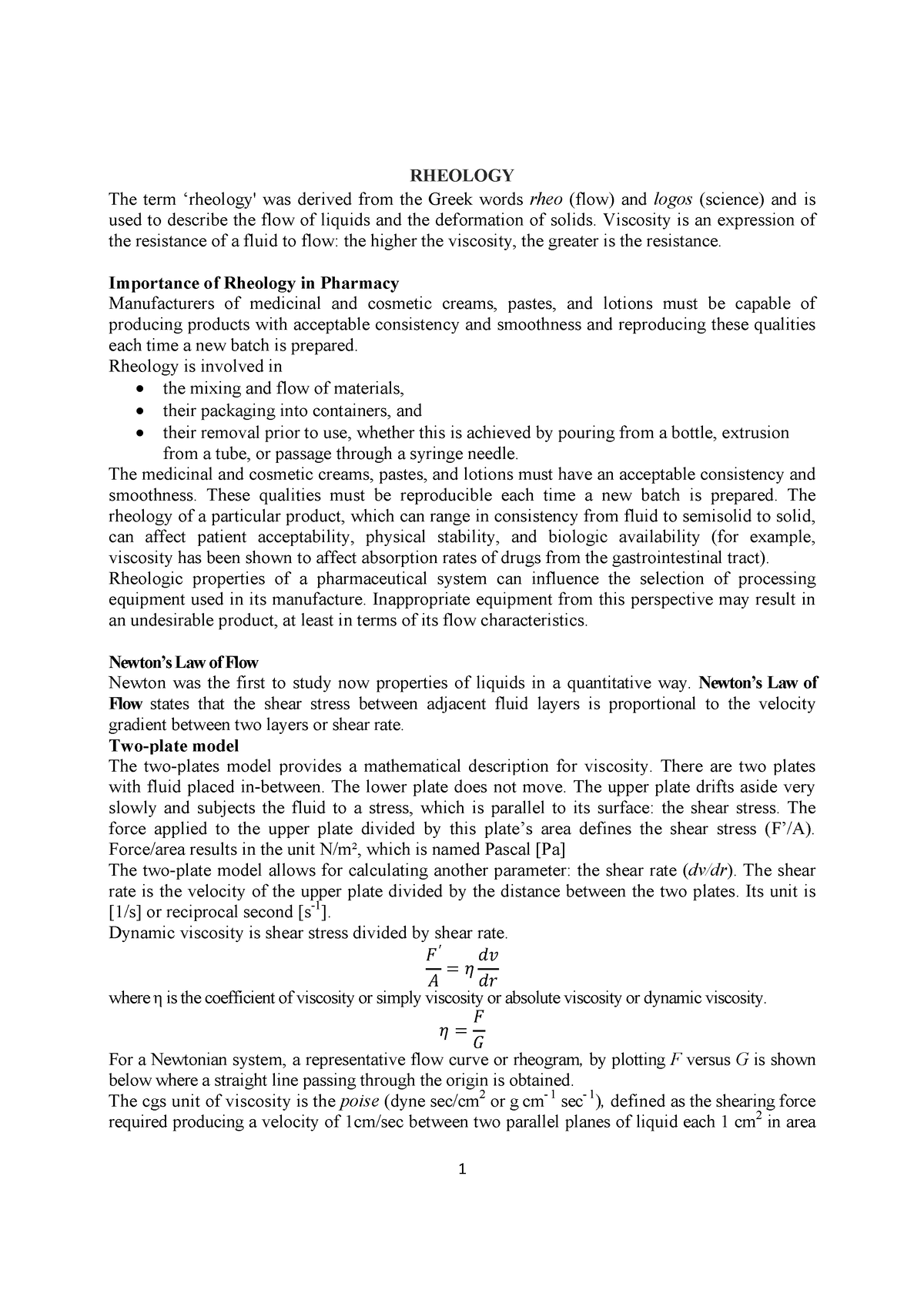 Igntu E Content 286676815292 B - RHEOLOGY The Term ‘rheology' Was ...