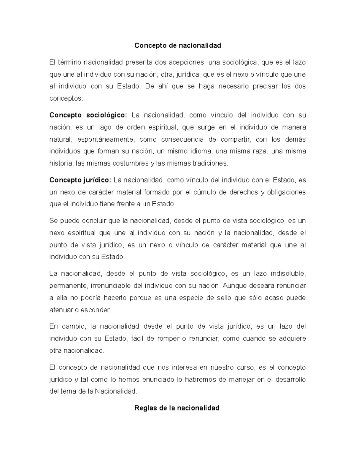 Concepto de nacionalidad - Derecho Internacional Privado