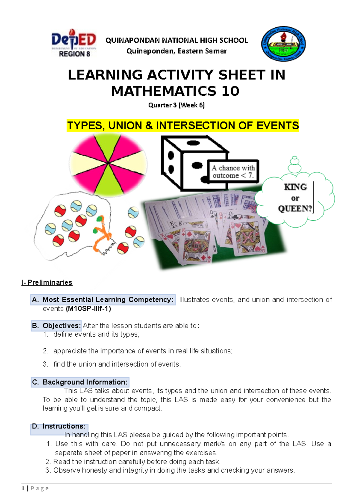LAS week 6 - Learning Activity Sheet for Mathematics 10 Quarter 3 week ...