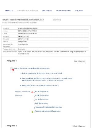 Questionário Unidade II - Estudos Disciplinares - Pergunta 1 0,5 Em 0,5 ...