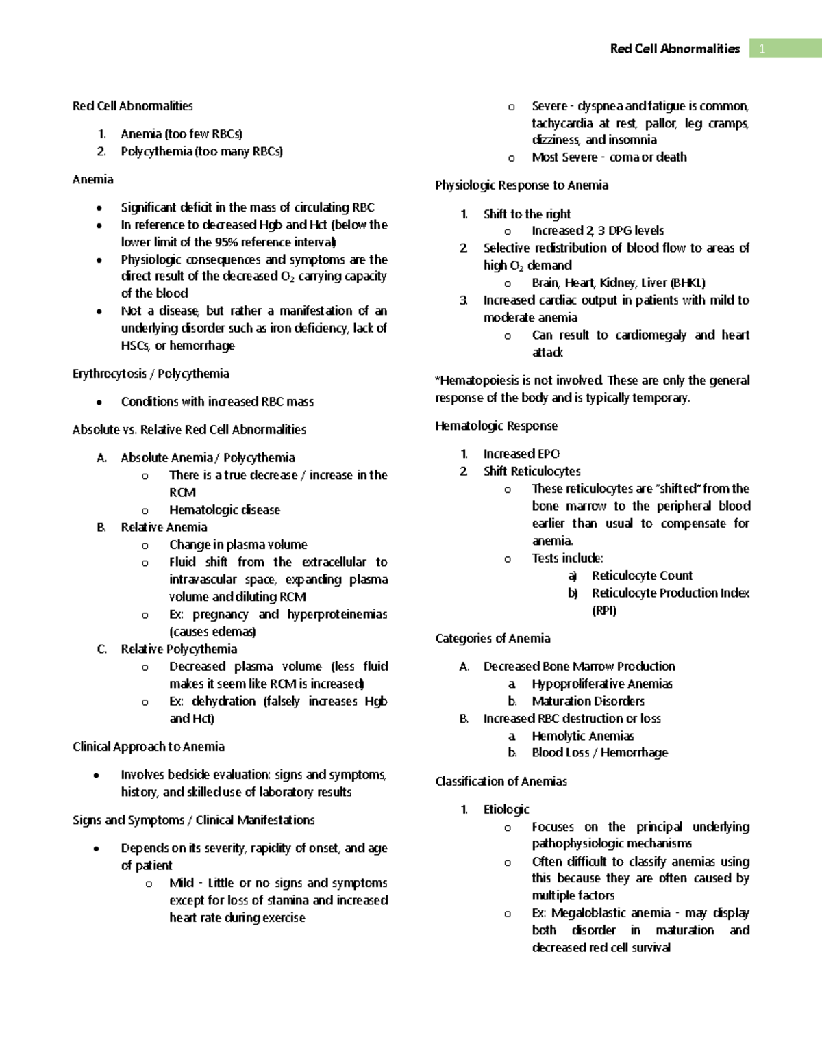 1 - Red Cell Abnormalities - Red Cell Abnormalities 1 Red Cell ...
