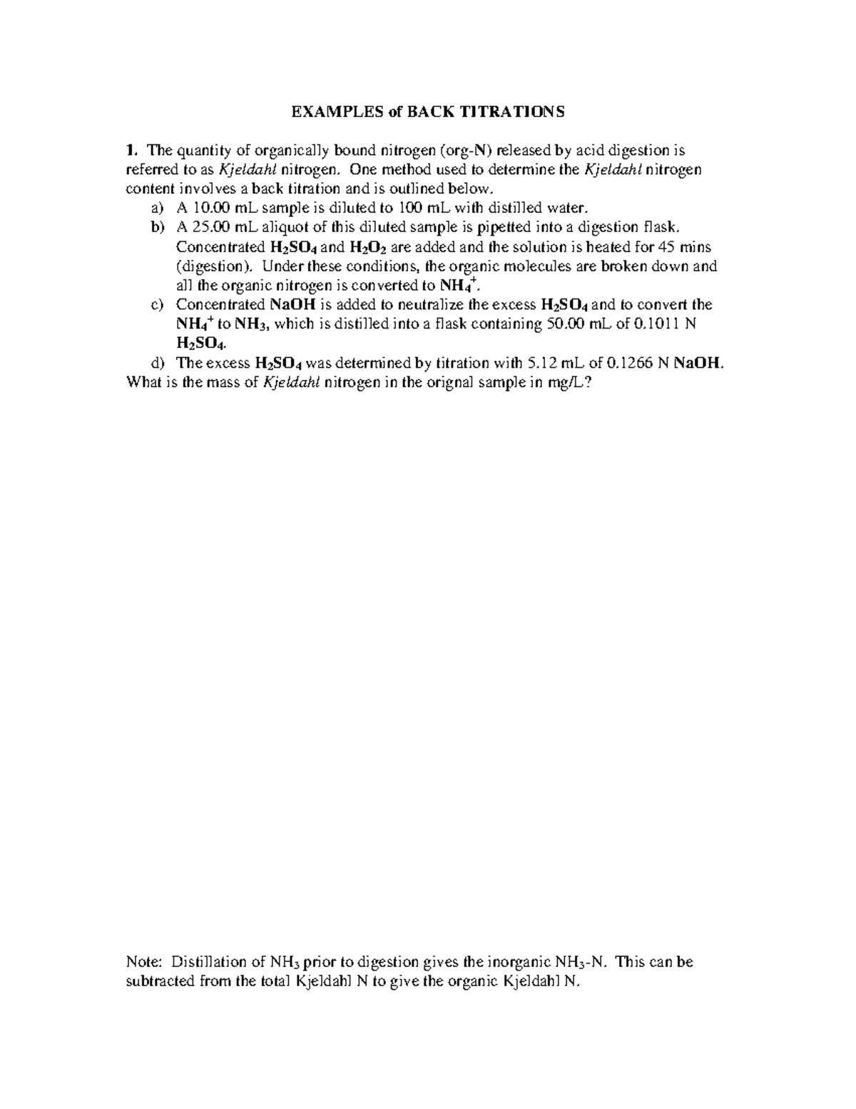 Example back titration - EXAMPLES of BACK TITRATIONS The quantity of ...