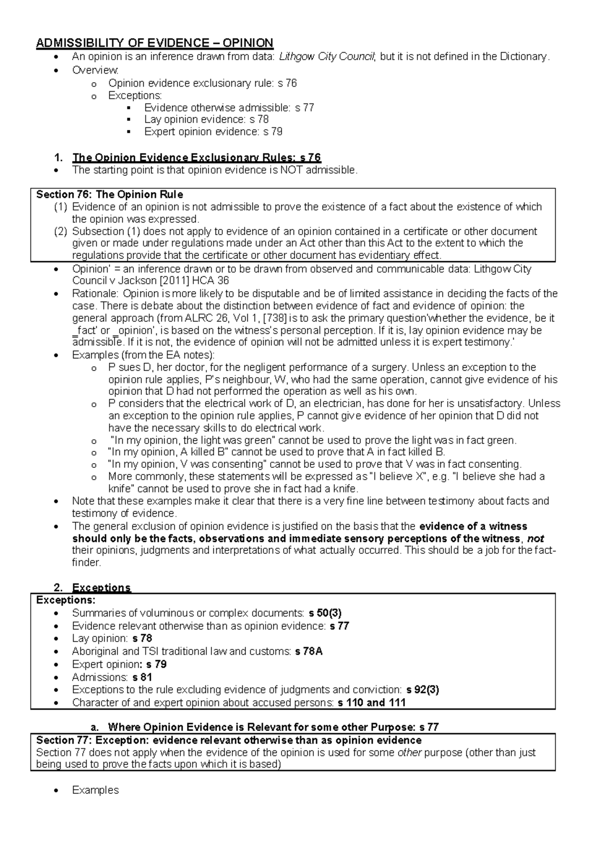 Admissibility of Evidence Opinion - Studocu