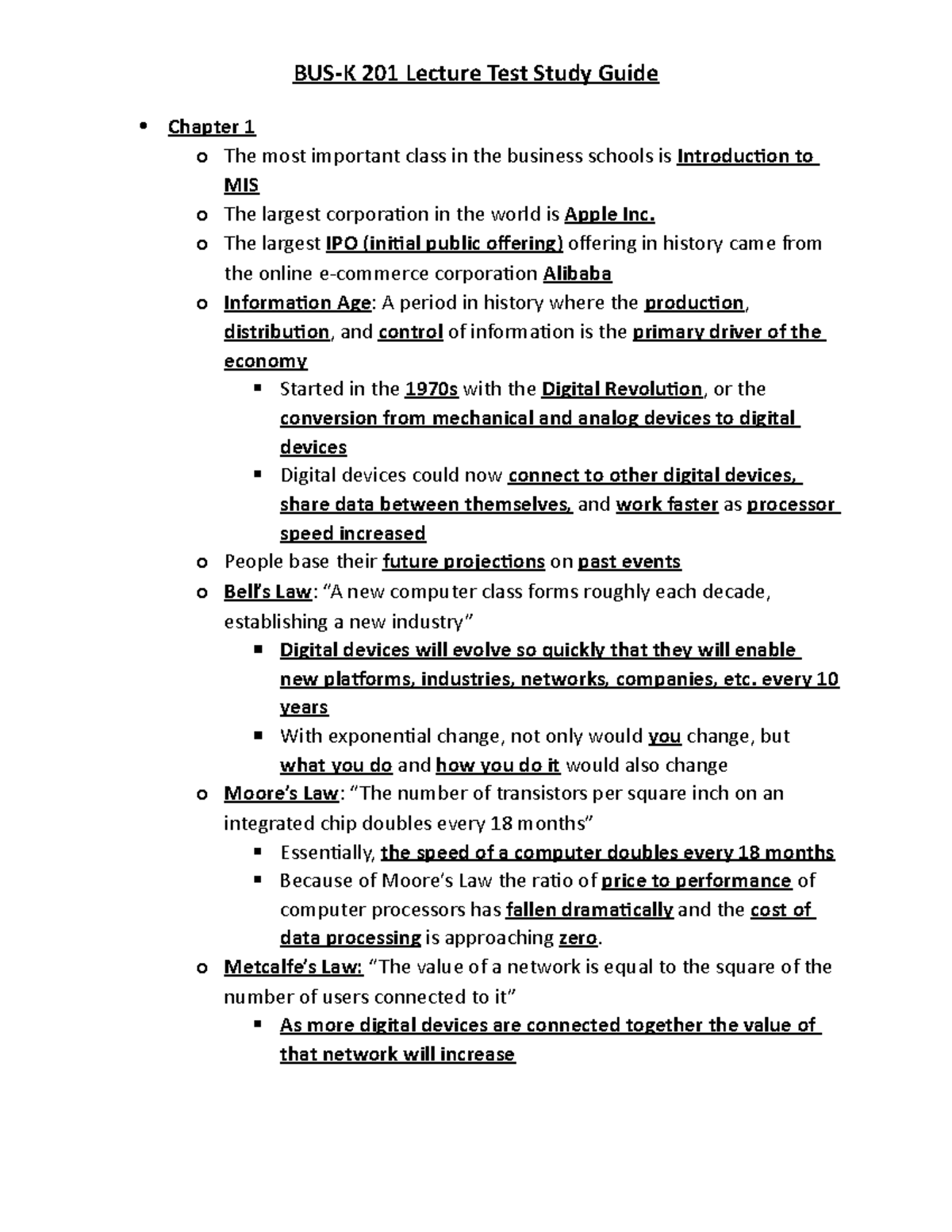 Bus K 201 Lecture Study Guide Chapter 1 O The Most Important Class In The Business Schools Is Bus K 201 Lecture Study Guide Chapter 1 O The Most Important Class In The Business Schools Is