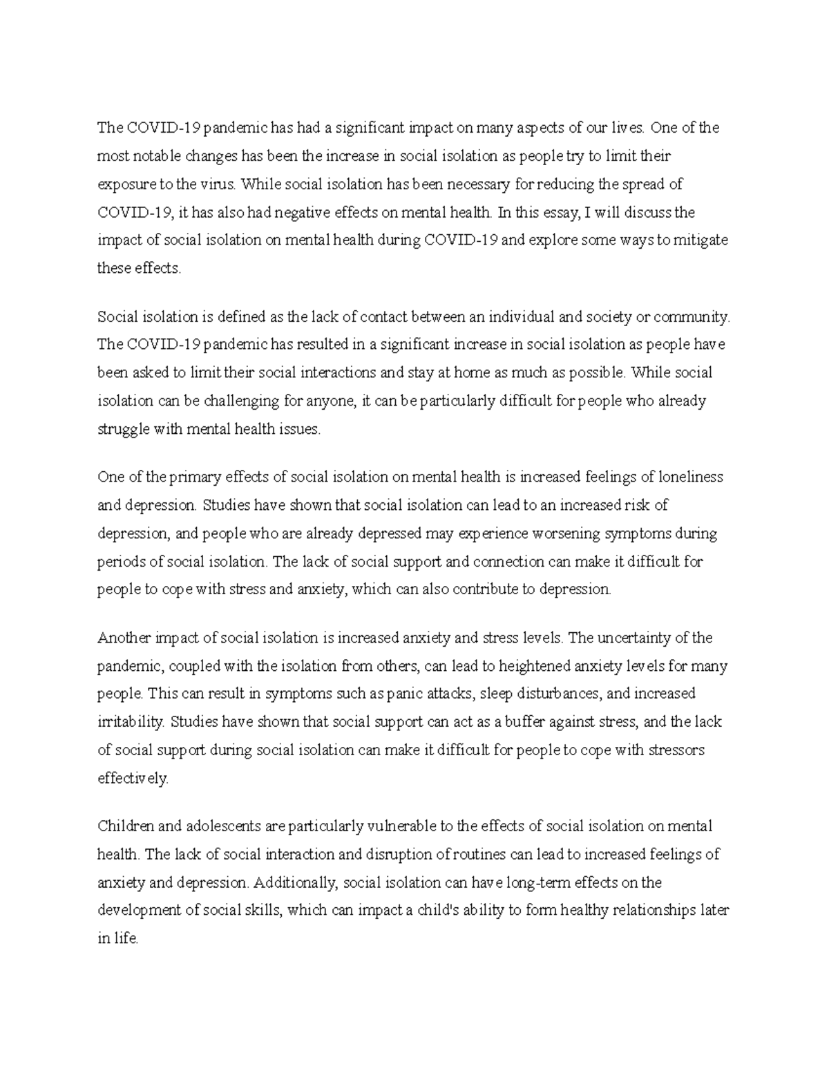 Title The Impact of Social Isolation on Mental Health during Covid-19 ...