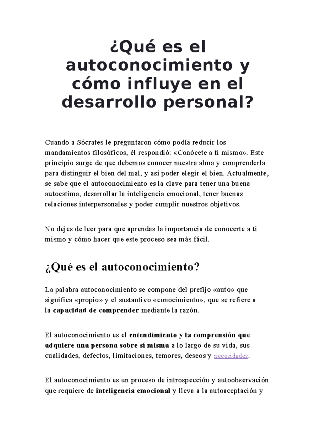 Qué es el autoconocimiento y cómo influye en el desarrollo personal ...