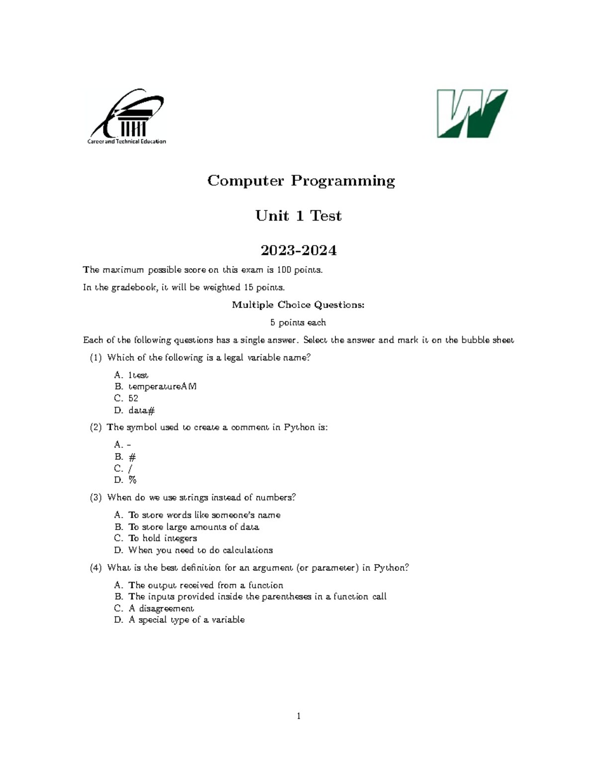 Prog unit1 - vvvvv - Computer Programming Unit 1 Test 2023- The maximum ...