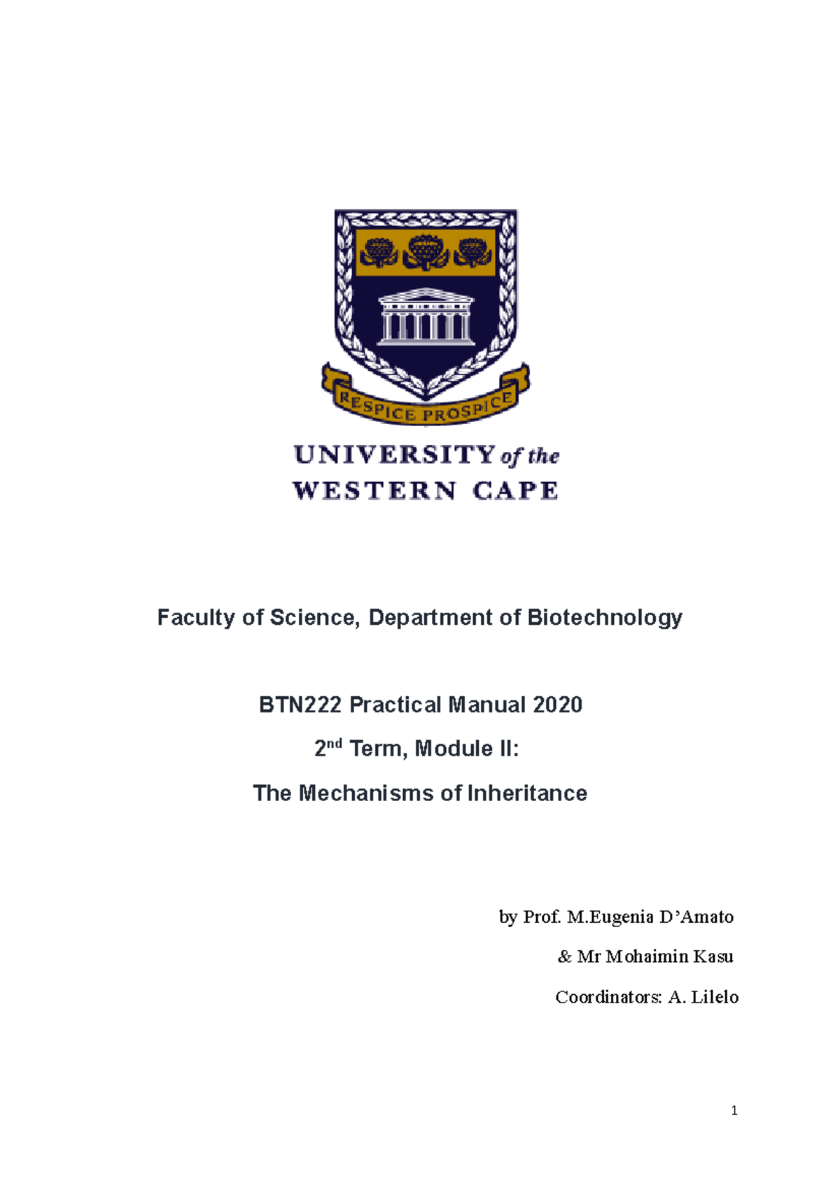 Practical 1 for week 1 - Faculty of Science, Department of ...