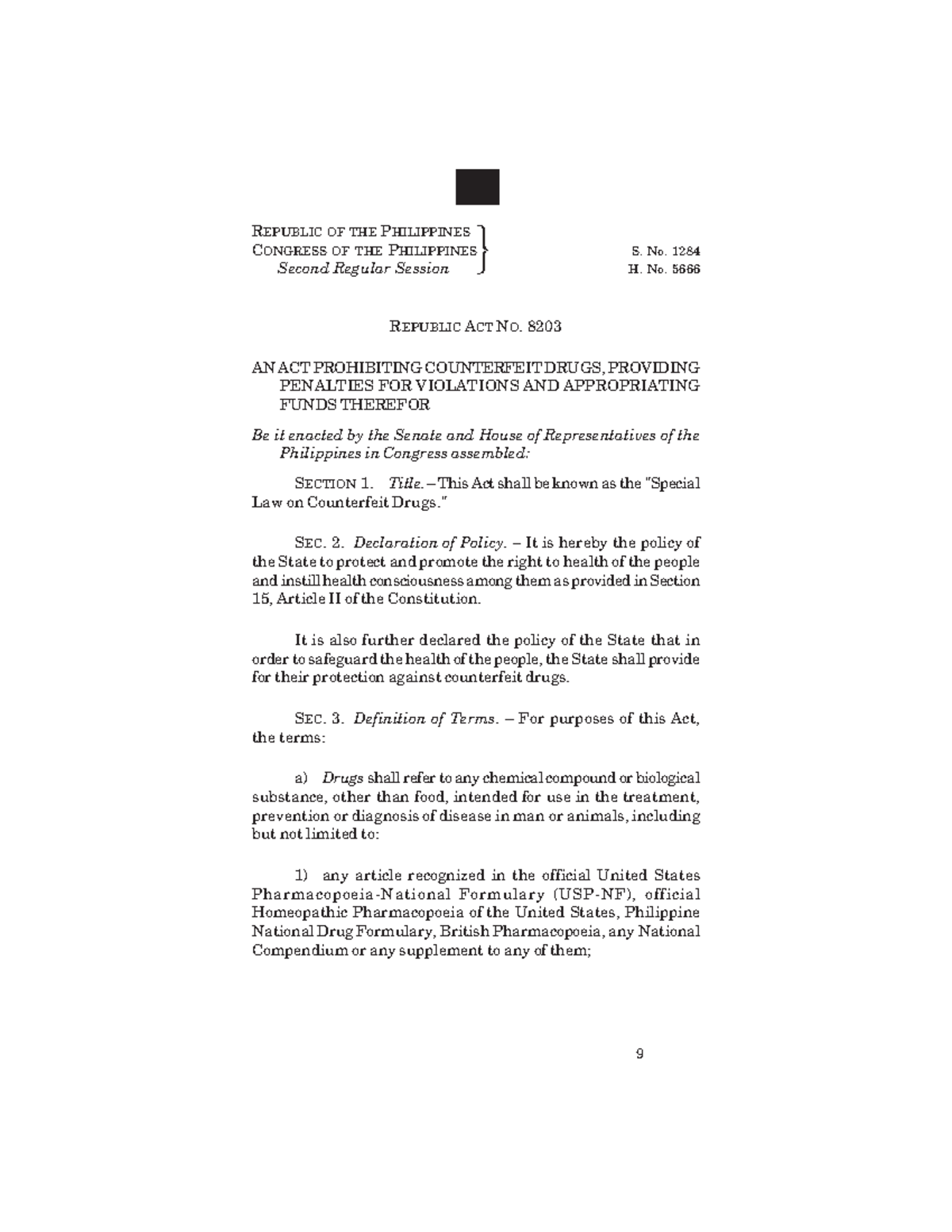 RA 8203 'This law is entitled "Intellectual Property Code of the