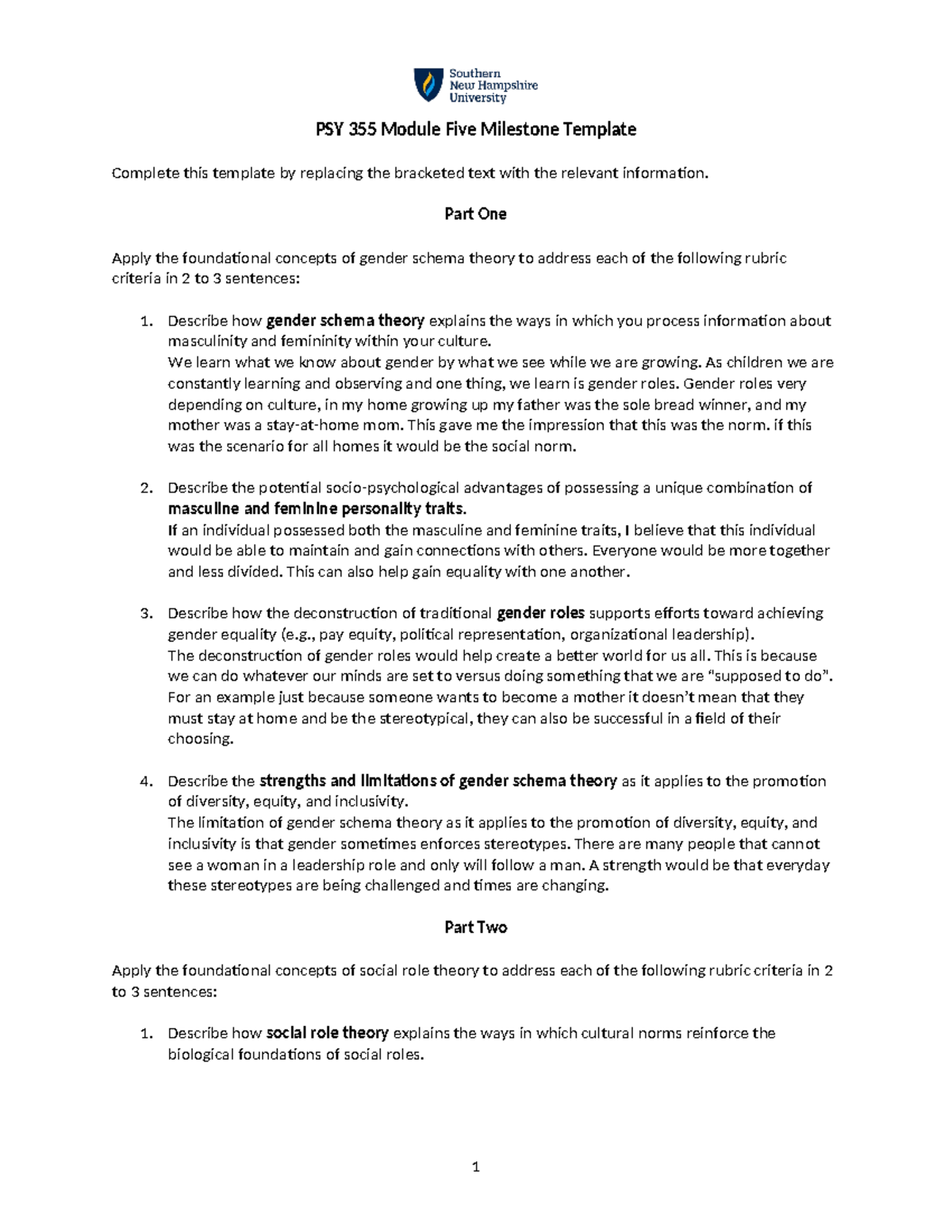 PSY 355 Module Five Milestone - Part One Apply the foundational ...