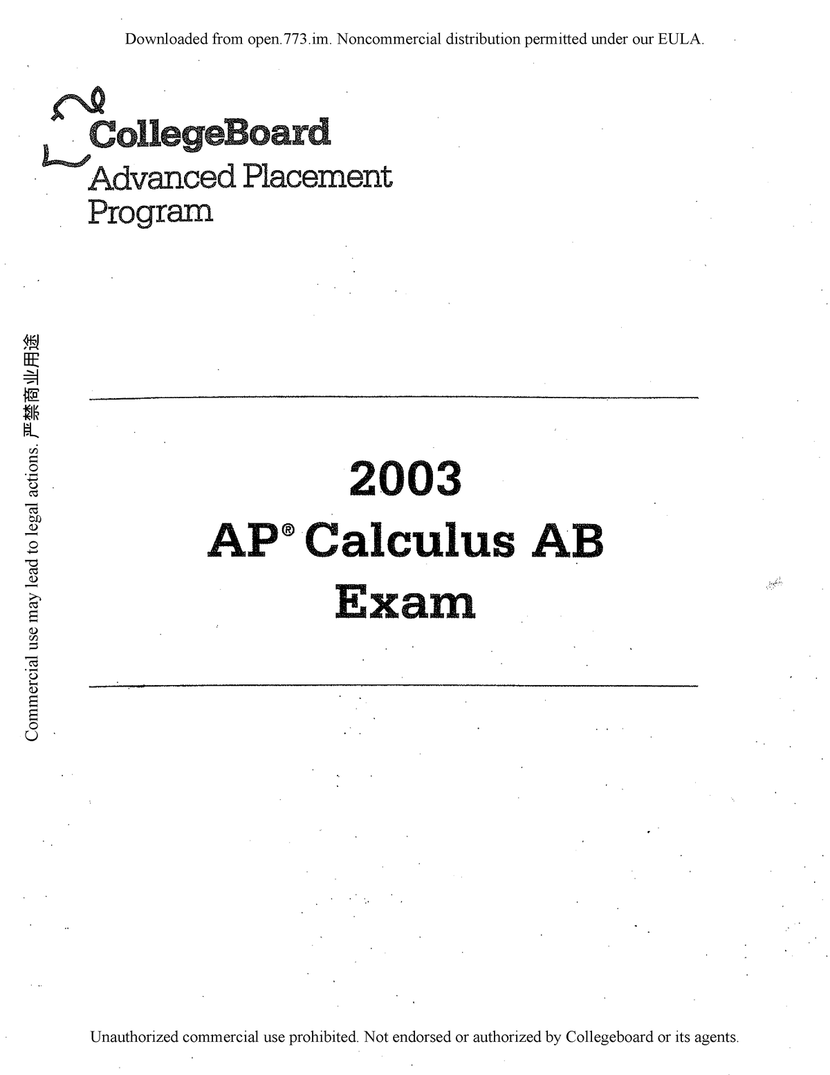 AP Calc AB 2003 AP Practice Exam Advanced Placement Program 2003 AP