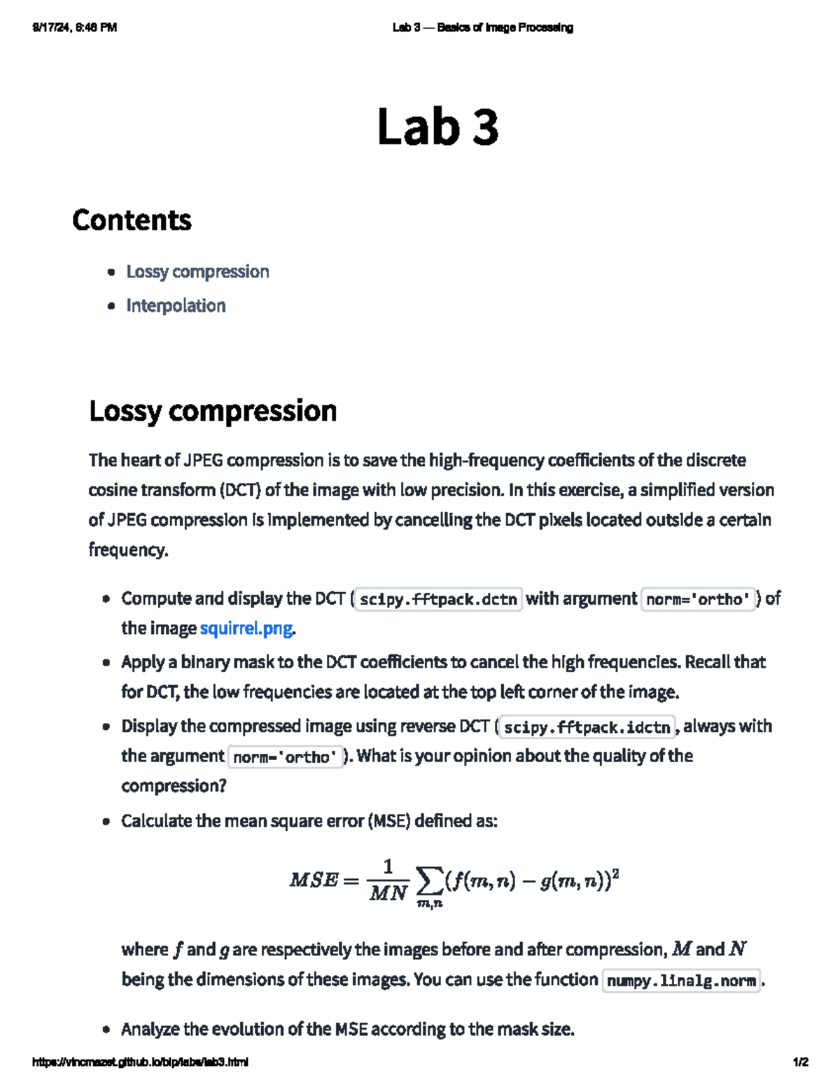 Lab3 - Lab notes - 6:48 PM Lab 3 Basics of Image Processing Lab 3 ...