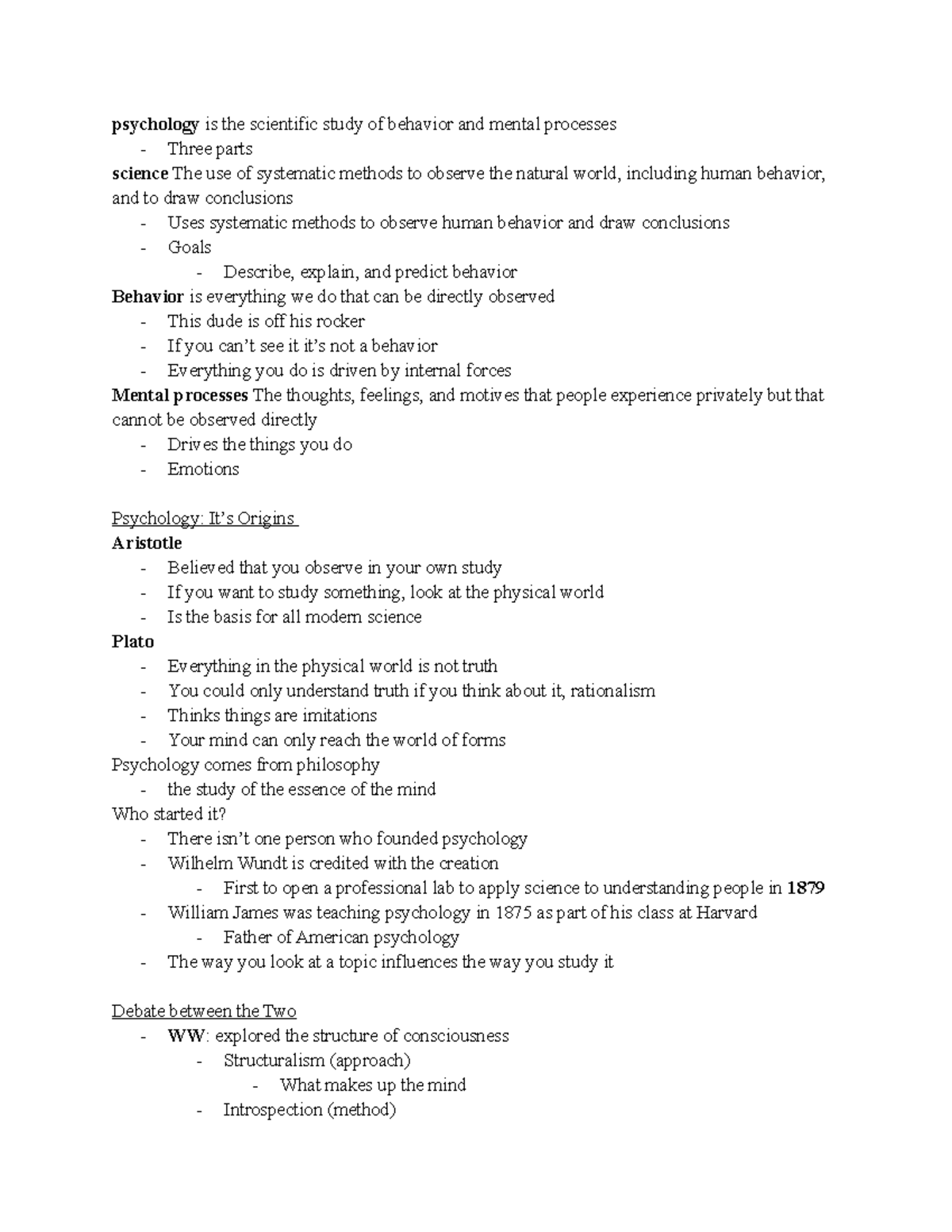 Chapter 1 - psychology is the scientific study of behavior and mental ...