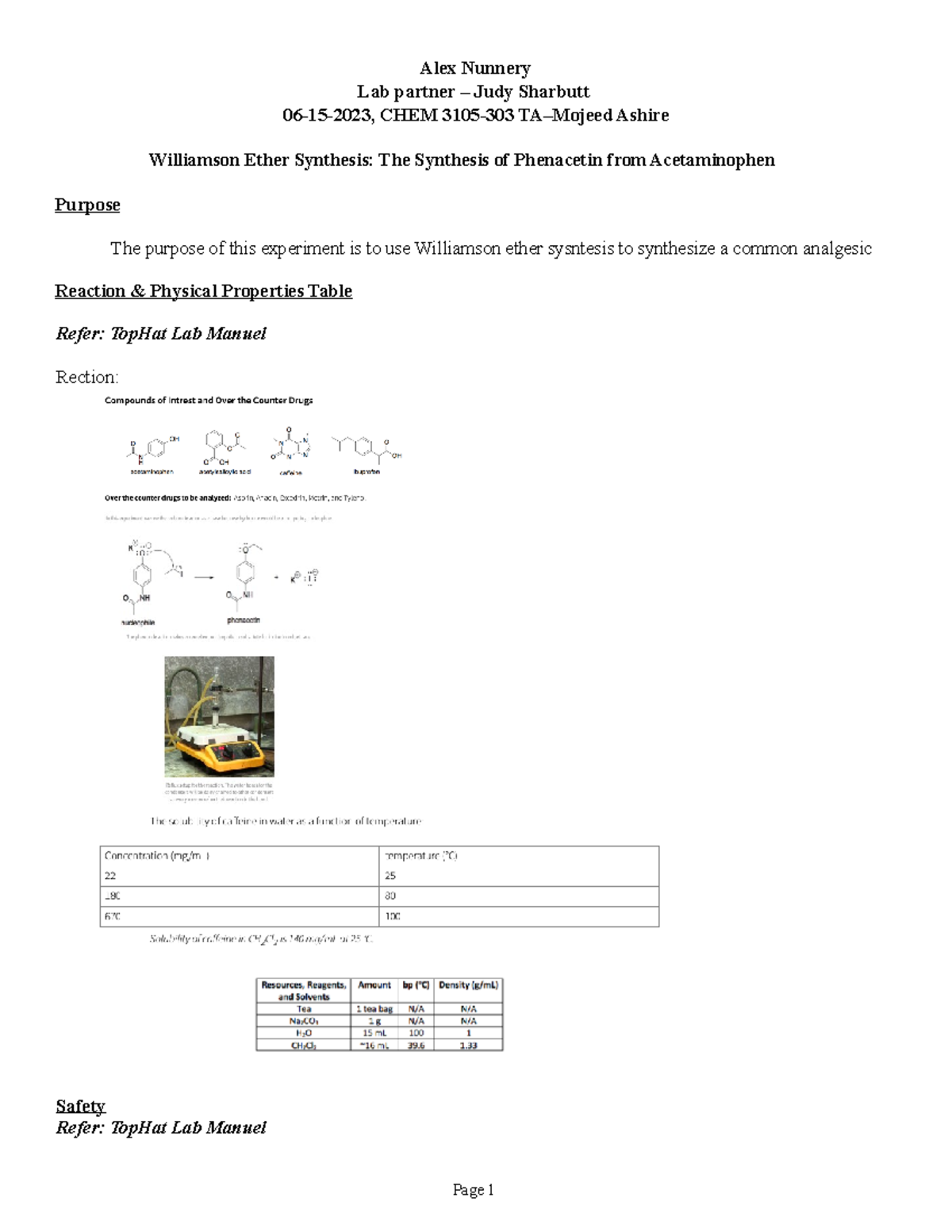 OChem 3105Exp7Prelab(print) - Alex Nunnery Lab partner – Judy Sharbutt ...