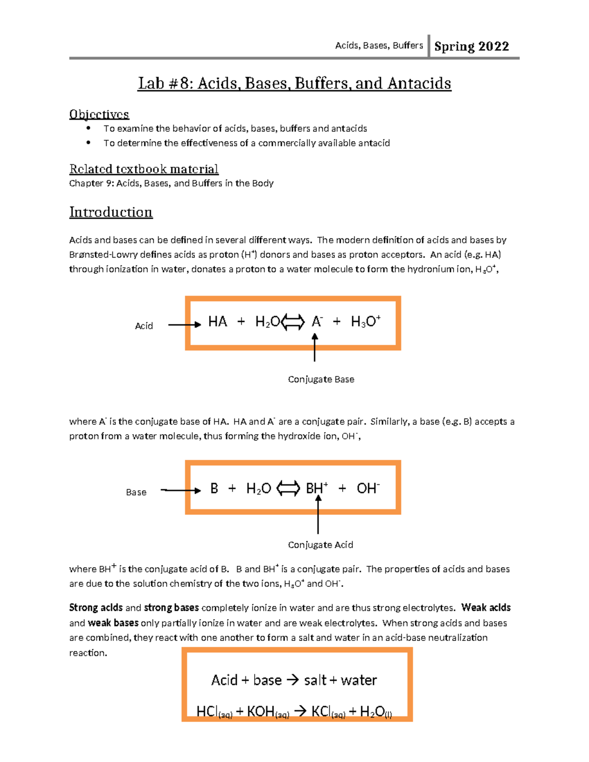 Lab 8Acids and Bases Lab 8 Lab 8 Acids, Bases, Buffers, and