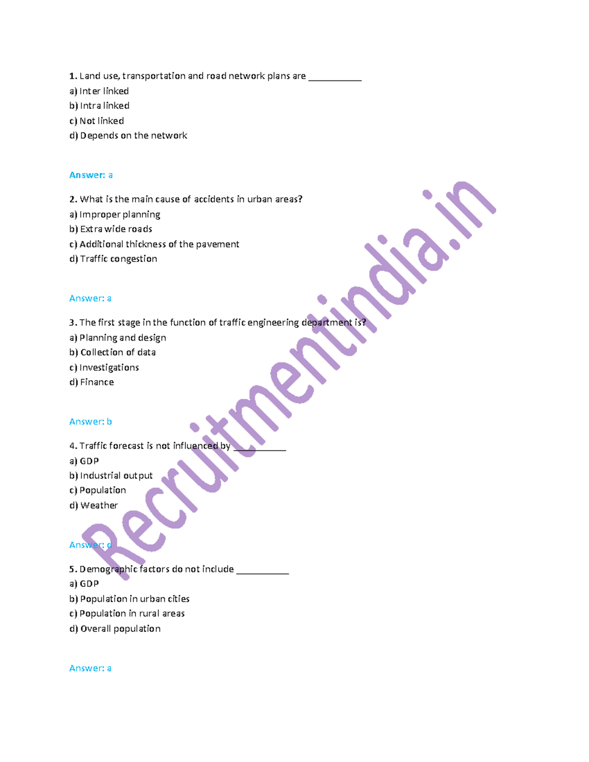 Traffic 1. Land use, transportation and road network plans are