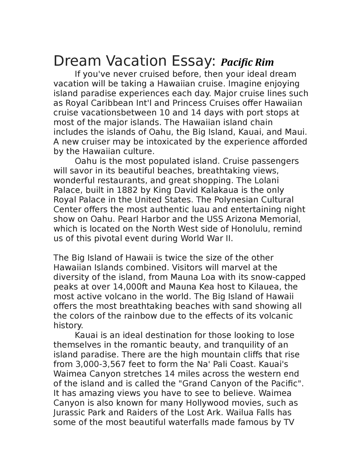 simple vacation essay