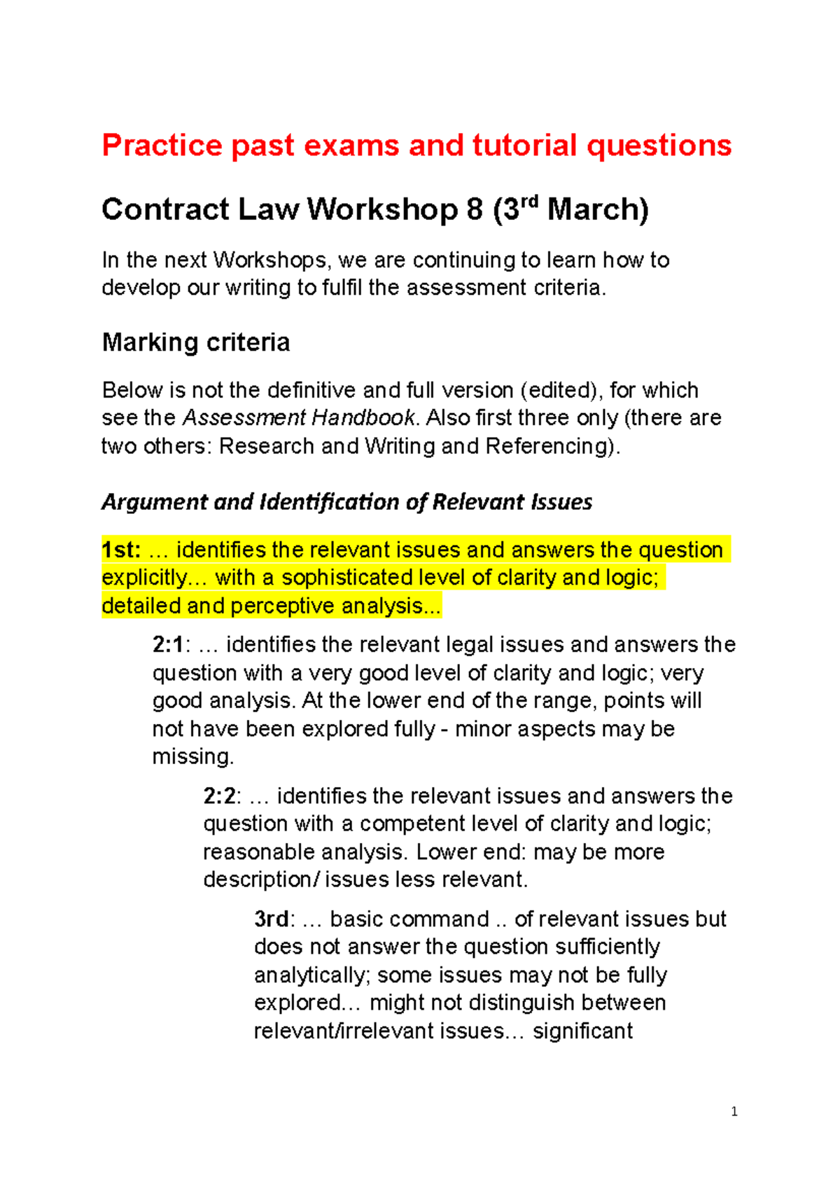 Workshop 8 Marking Criteria - Practice past exams and tutorial ...