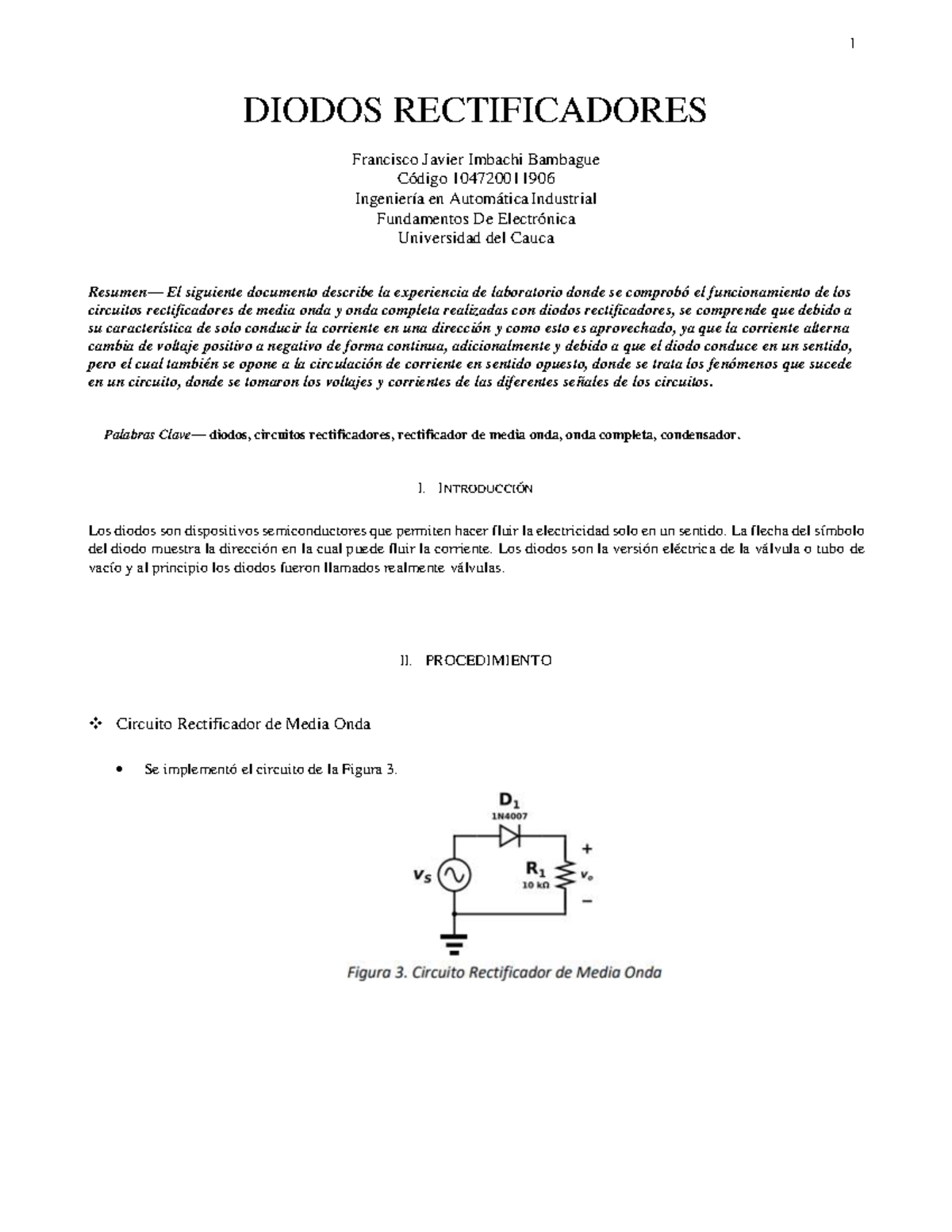 Informe Practica Diodos - DIODOS RECTIFICADORES Francisco Javier ...