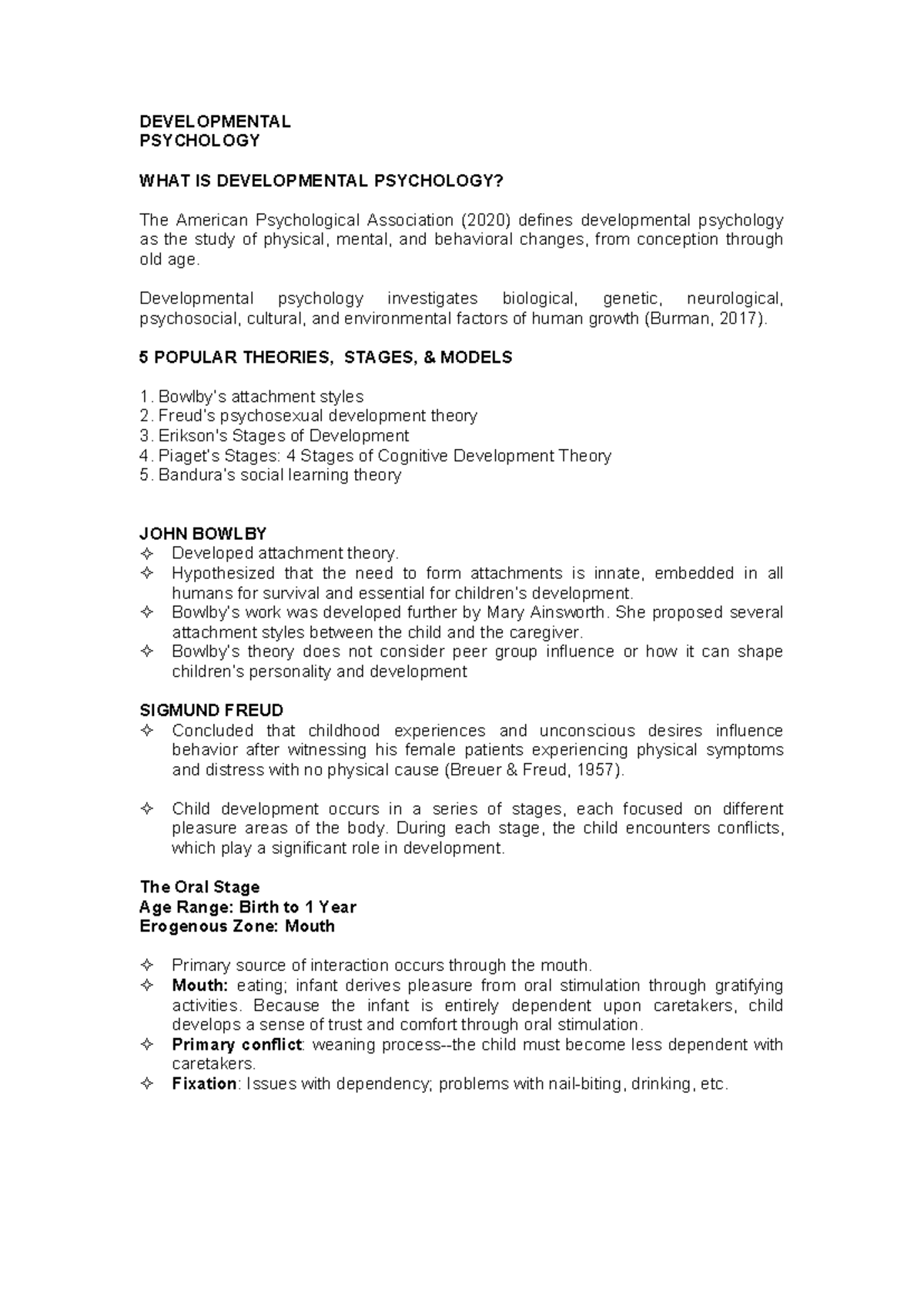 Devpsy REV - Summary field psychology - DEVELOPMENTAL PSYCHOLOGY WHAT ...