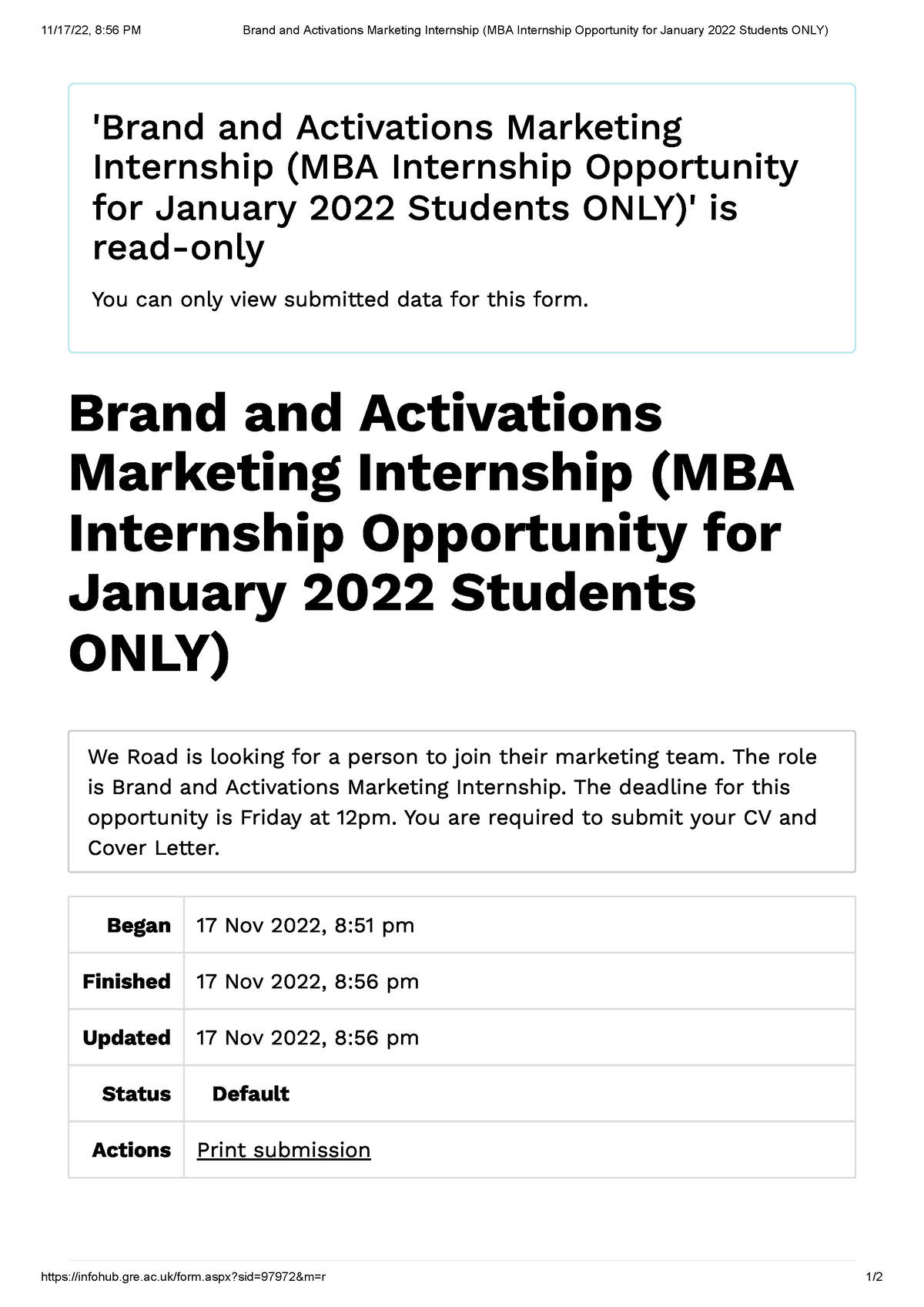 Brand And Activations Marketing Internship (MBA Internship Opportunity ...