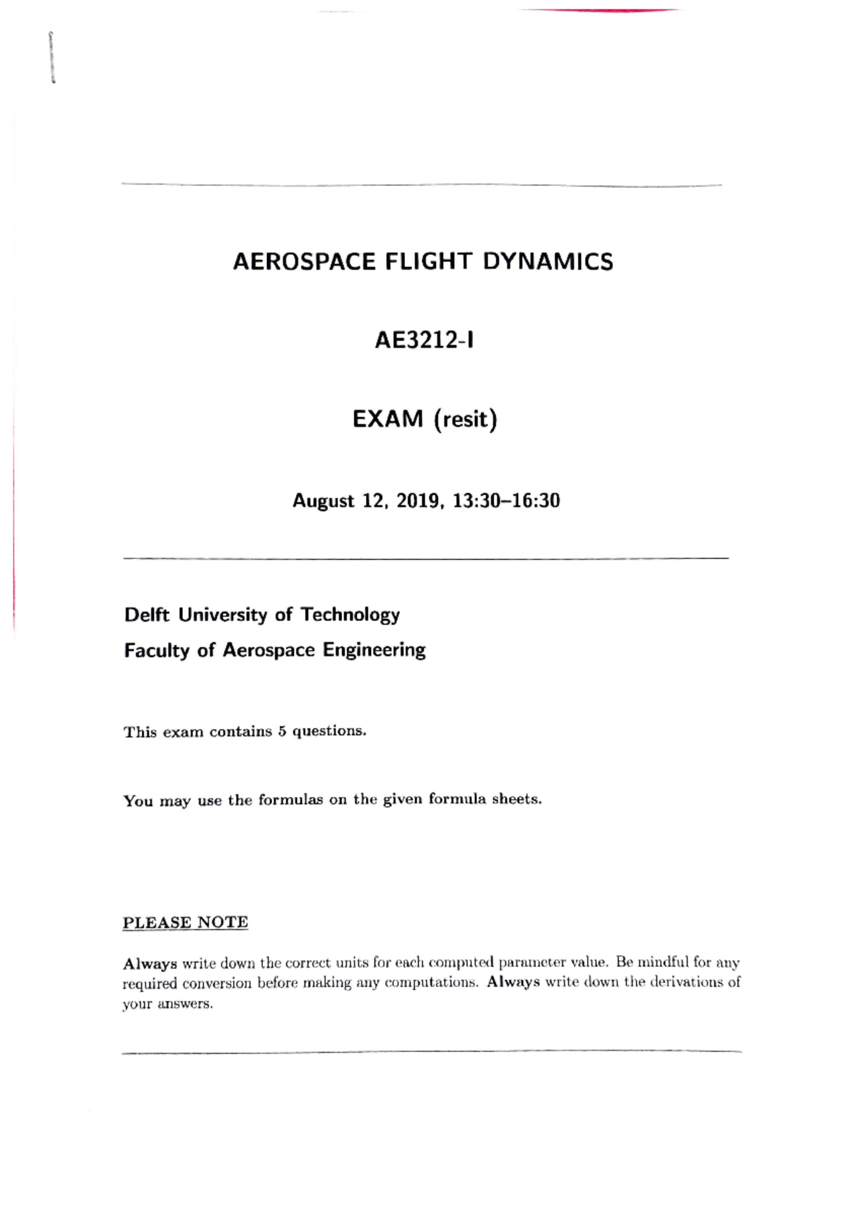 Aerospace Flight Dynamics and Sim Test April 2019 Exam l \ AEROSPACE