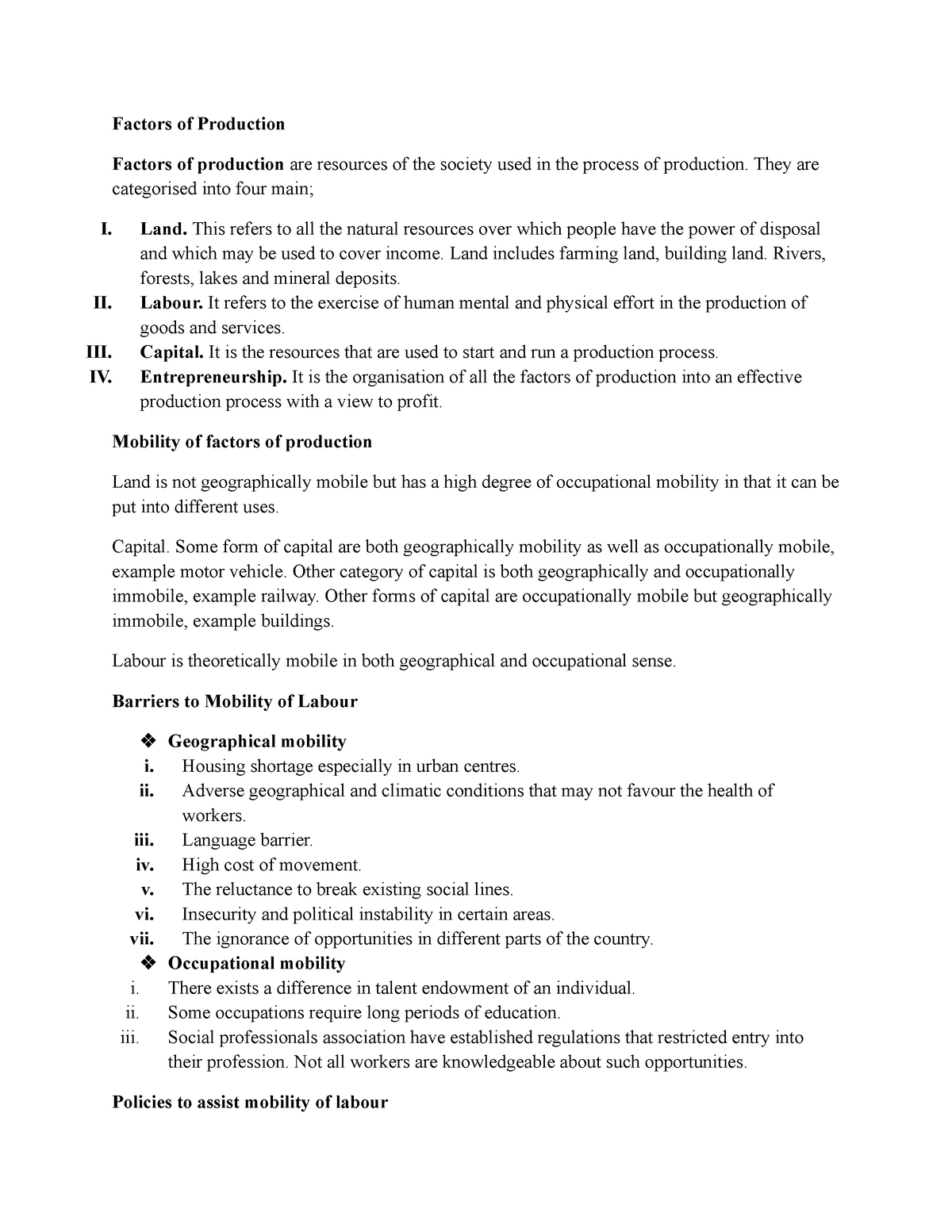 factors of production essay grade 11